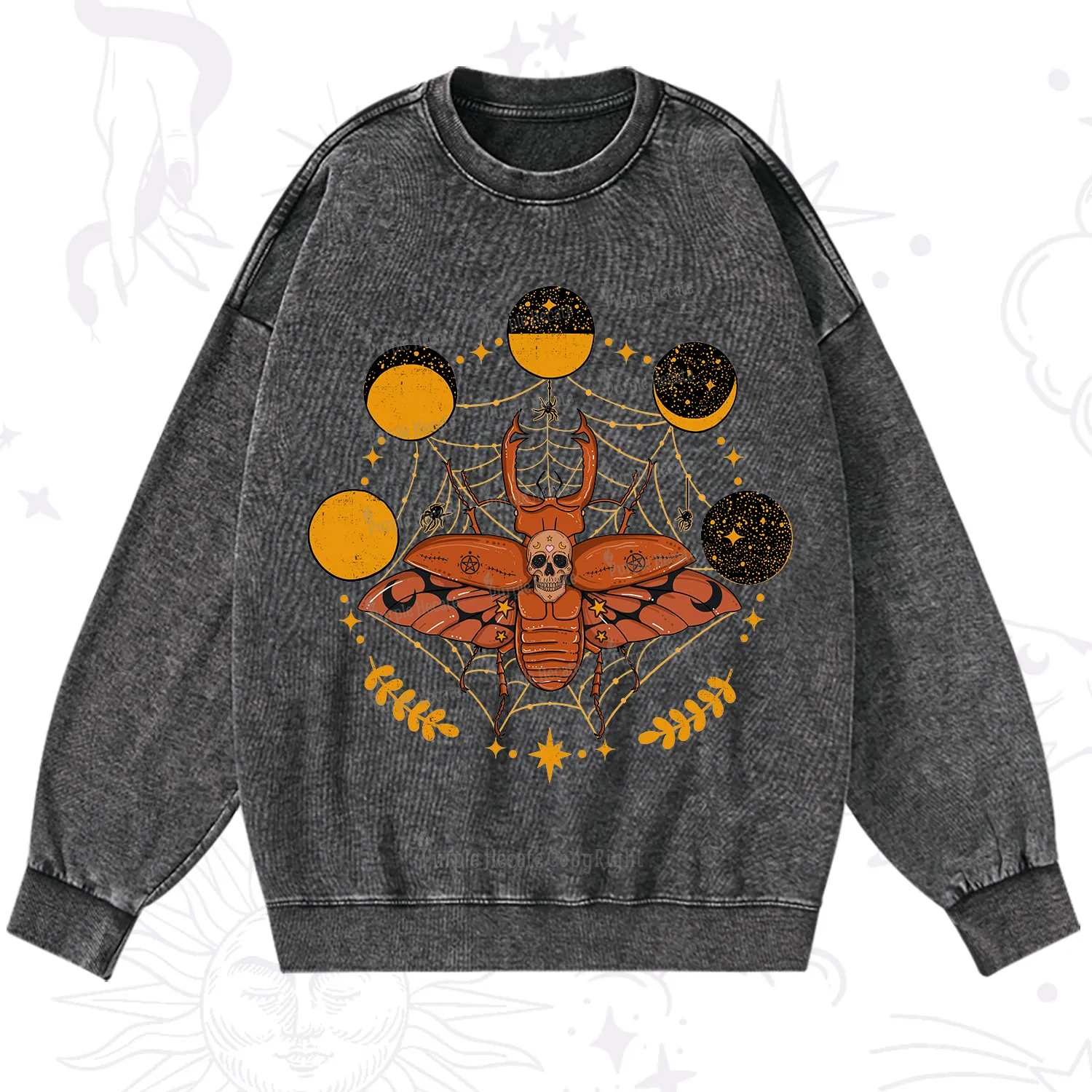 Purplehecate Lunar Web Death Beetle Washed Sweatshirt