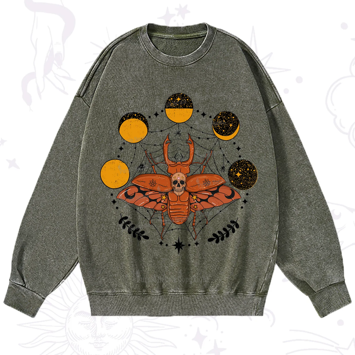 Purplehecate Lunar Web Death Beetle Washed Sweatshirt