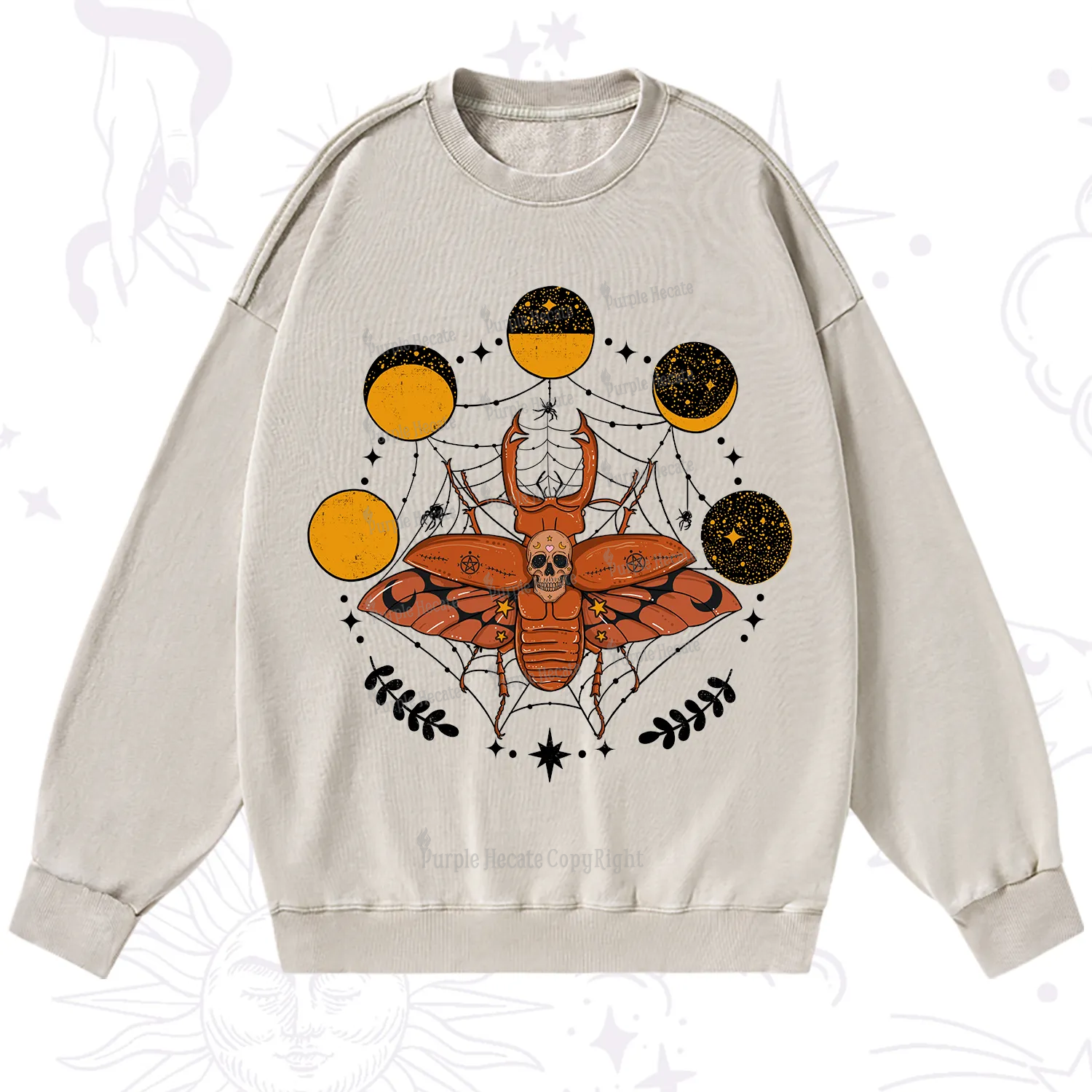 Purplehecate Lunar Web Death Beetle Washed Sweatshirt