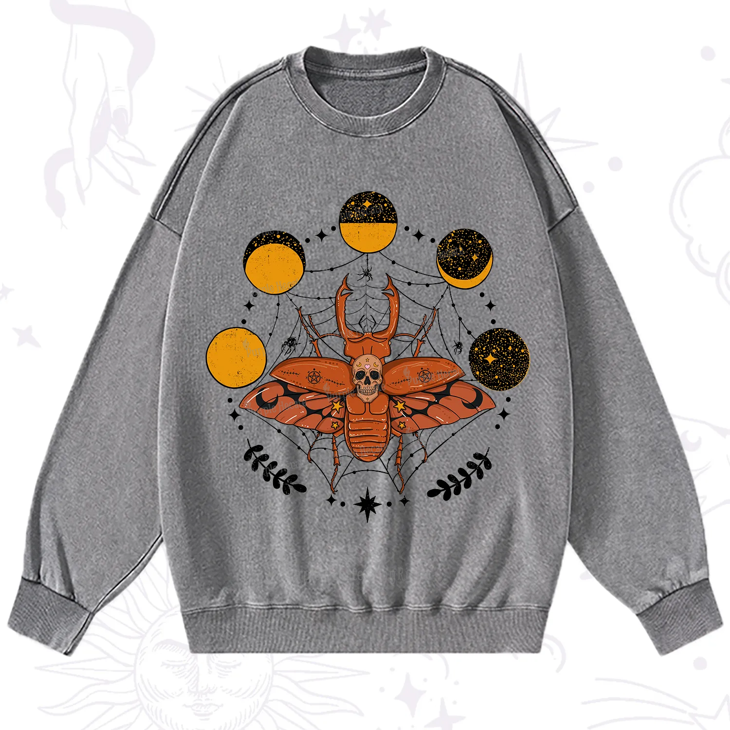 Purplehecate Lunar Web Death Beetle Washed Sweatshirt