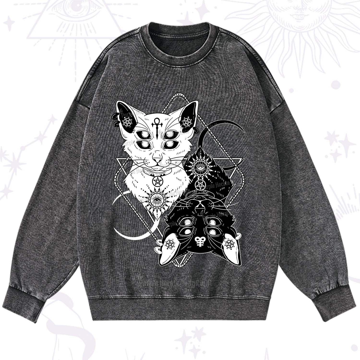 Purplehecate Occult Mirror Cats Washed Sweatshirt