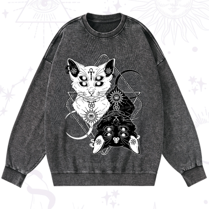 Purplehecate Occult Mirror Cats Washed Sweatshirt