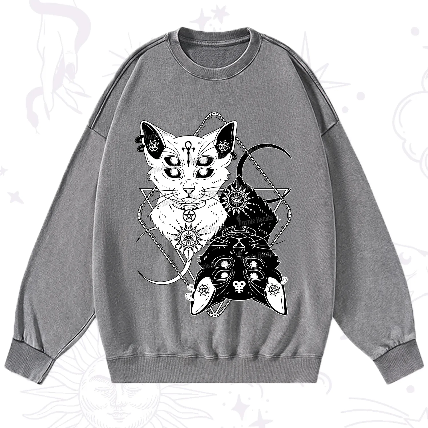 Purplehecate Occult Mirror Cats Washed Sweatshirt