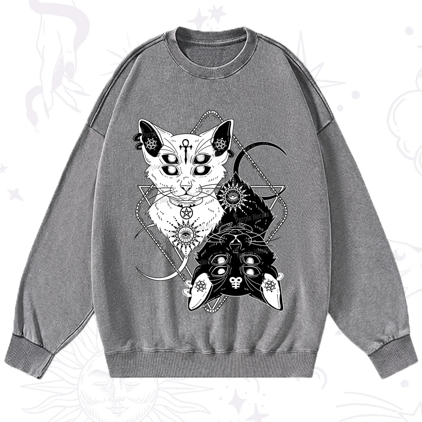 Purplehecate Occult Mirror Cats Washed Sweatshirt