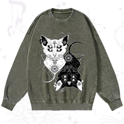 Purplehecate Occult Mirror Cats Washed Sweatshirt