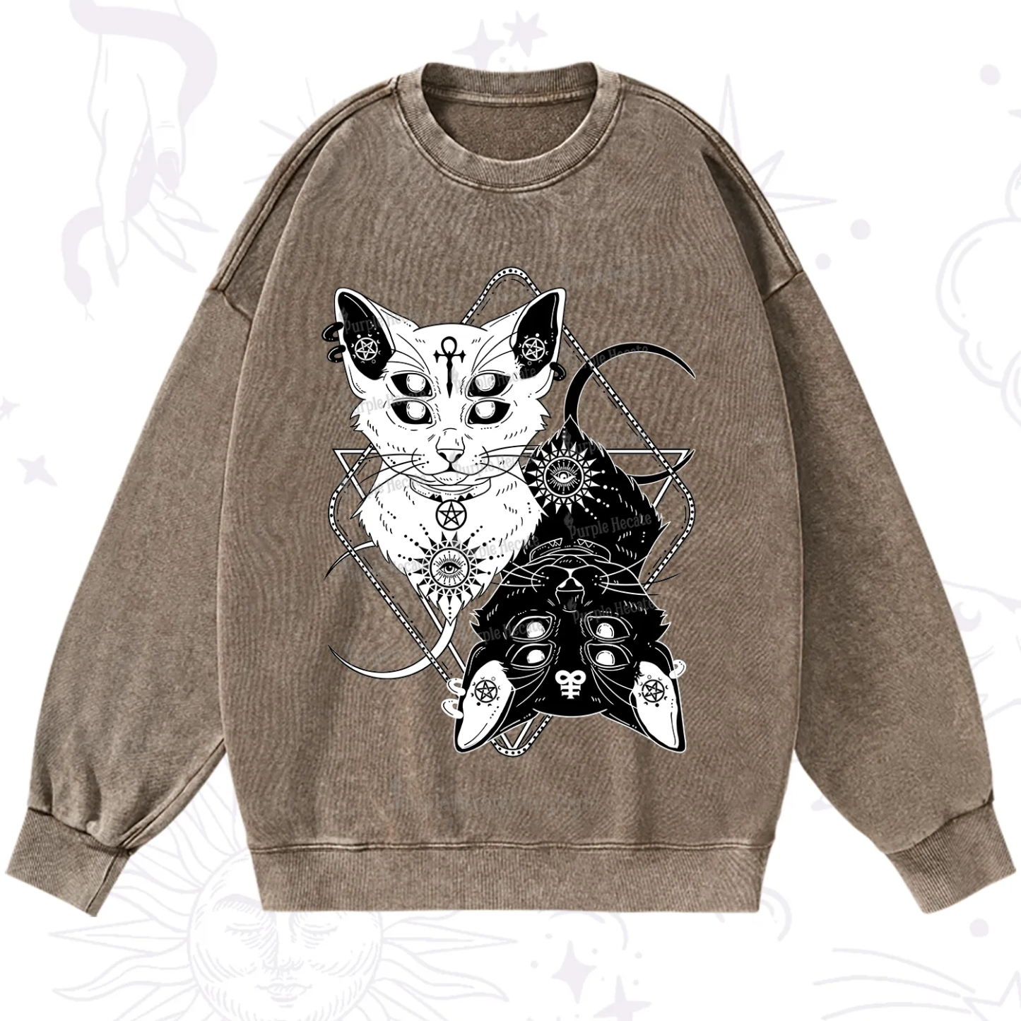 Purplehecate Occult Mirror Cats Washed Sweatshirt