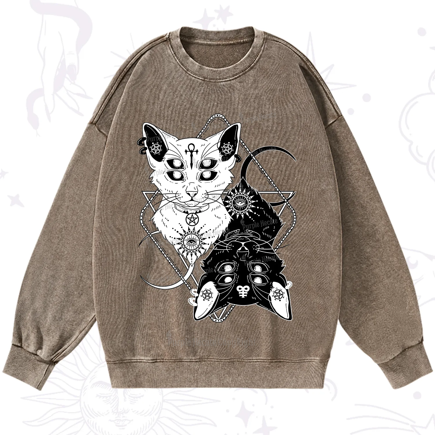 Purplehecate Occult Mirror Cats Washed Sweatshirt