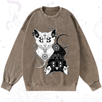 Purplehecate Occult Mirror Cats Washed Sweatshirt