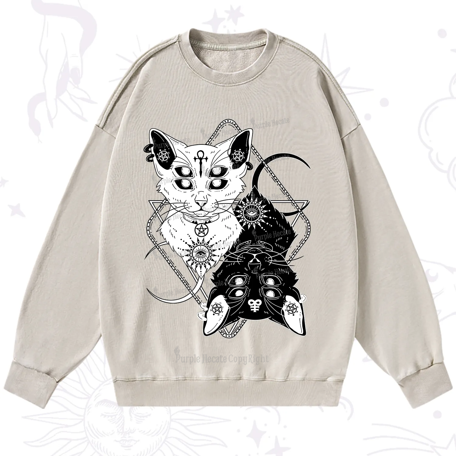 Purplehecate Occult Mirror Cats Washed Sweatshirt