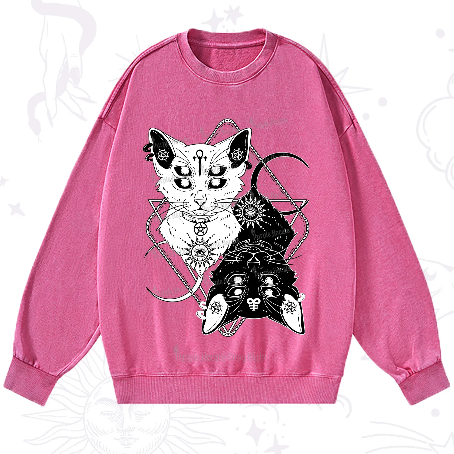 Purplehecate Occult Mirror Cats Washed Sweatshirt