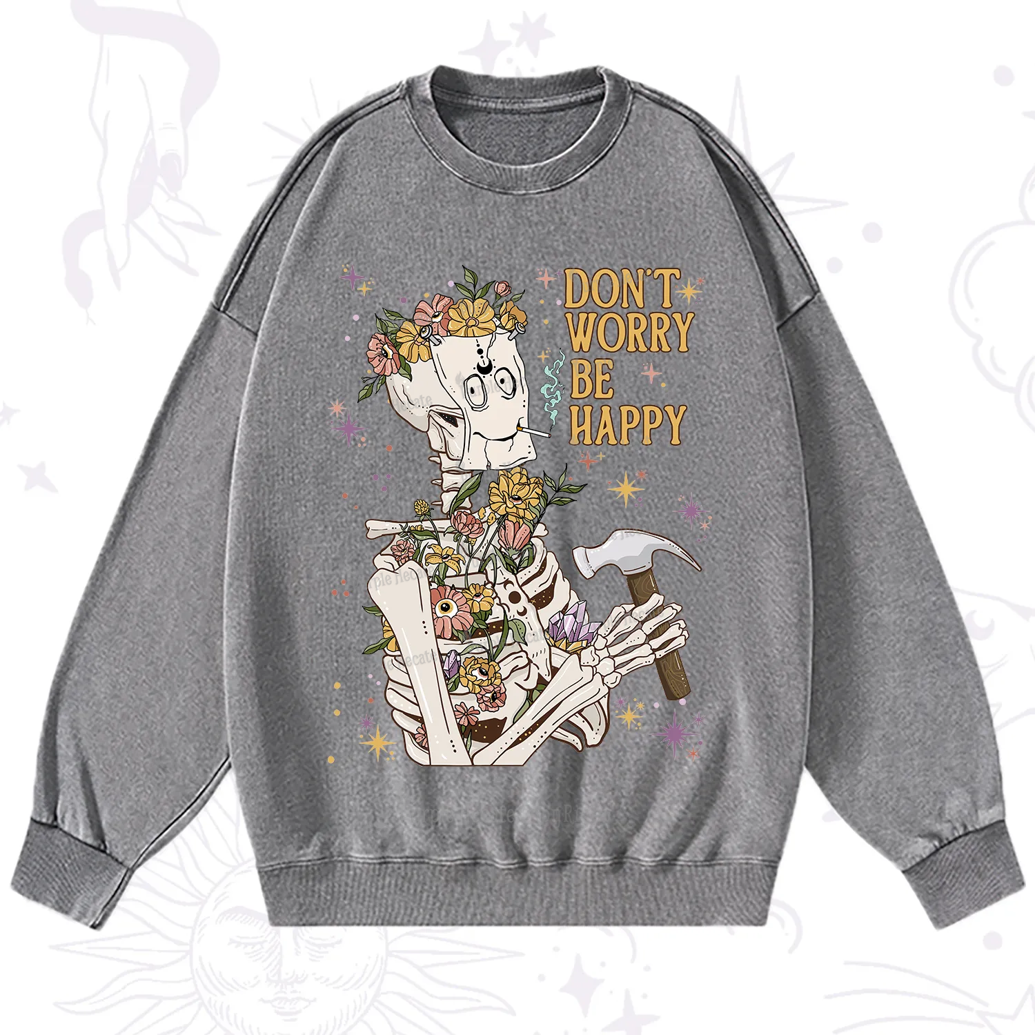 Purplehecate Don't Worry Be Happy Washed Sweatshirt