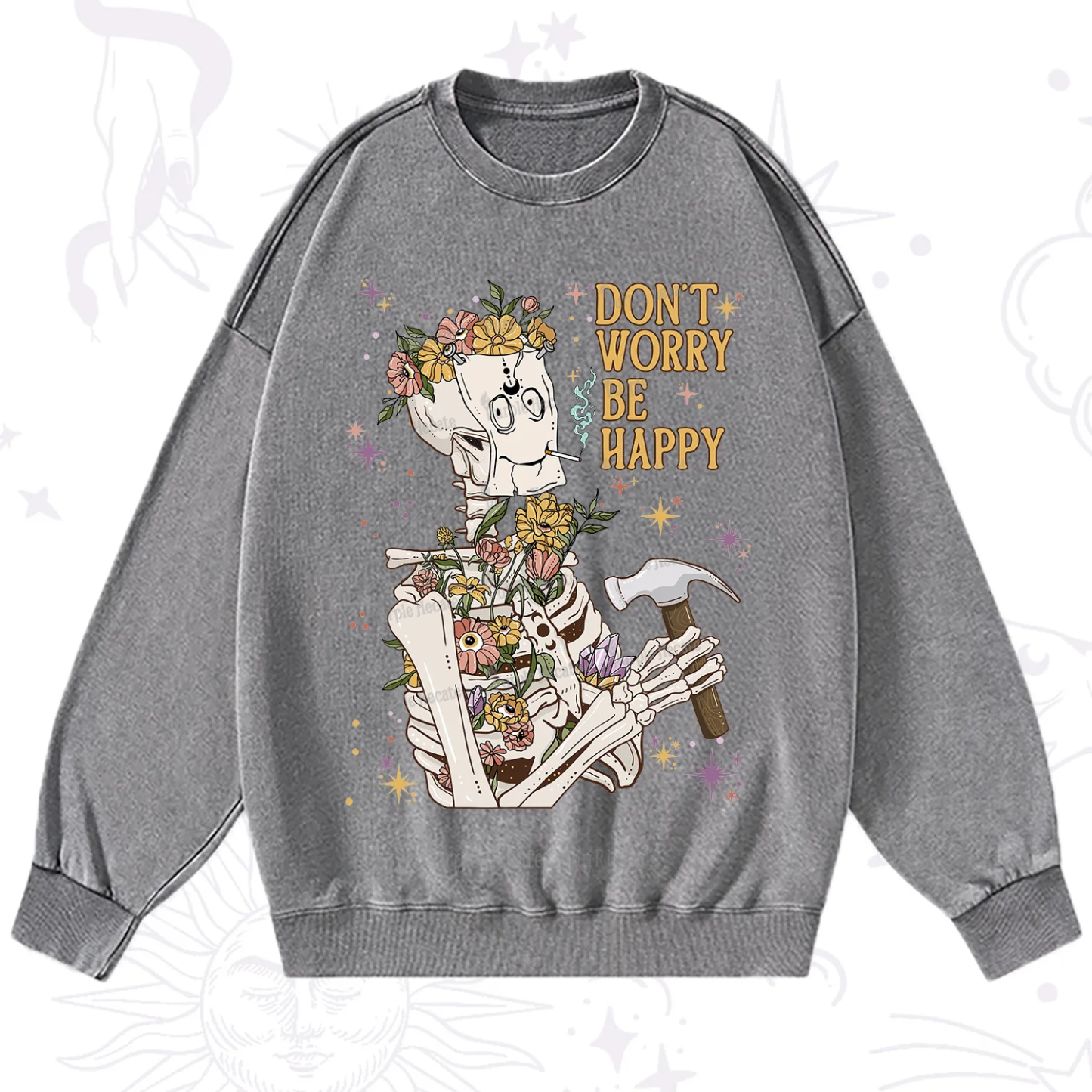 Purplehecate Don't Worry Be Happy Washed Sweatshirt