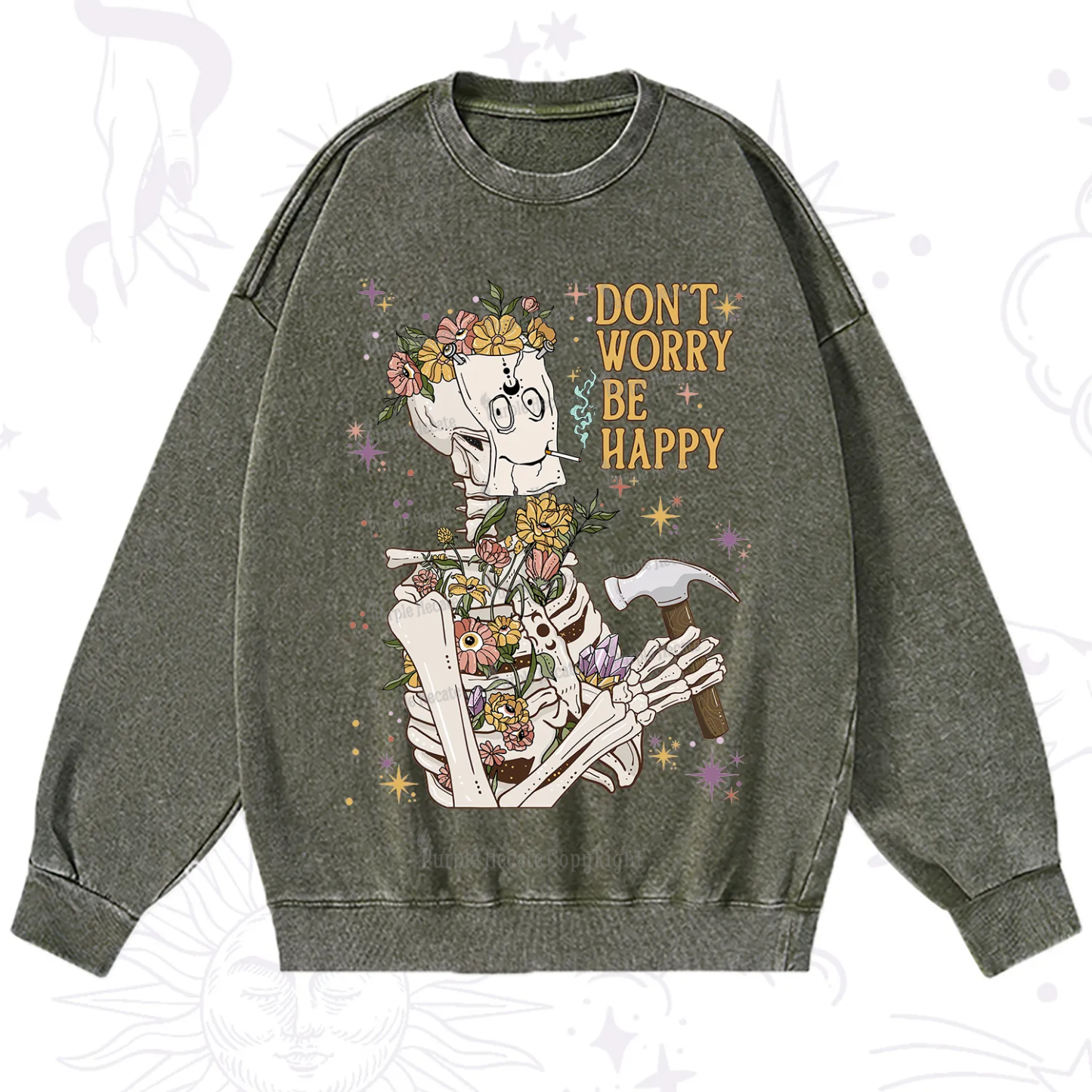 Purplehecate Don't Worry Be Happy Washed Sweatshirt