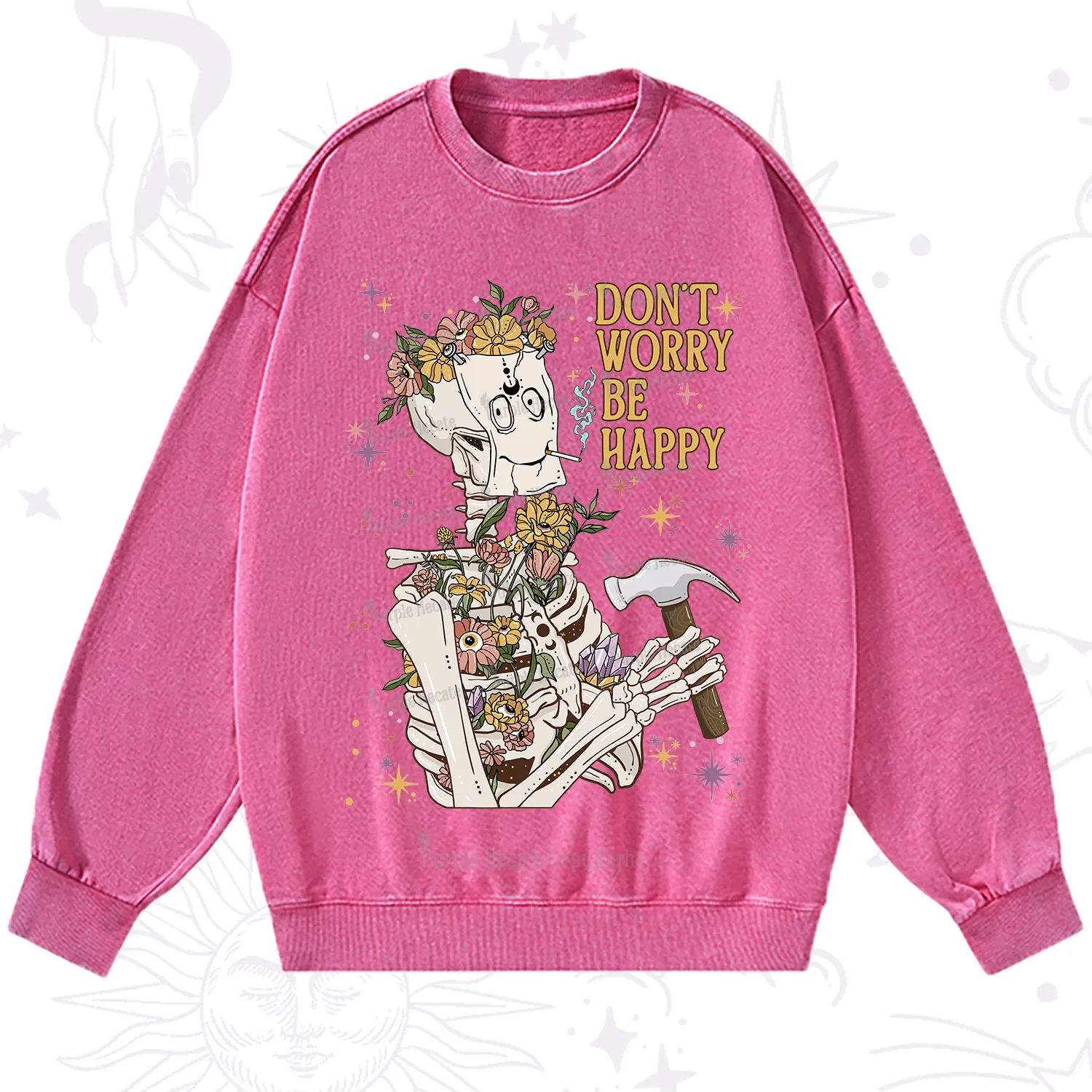 Purplehecate Don't Worry Be Happy Washed Sweatshirt