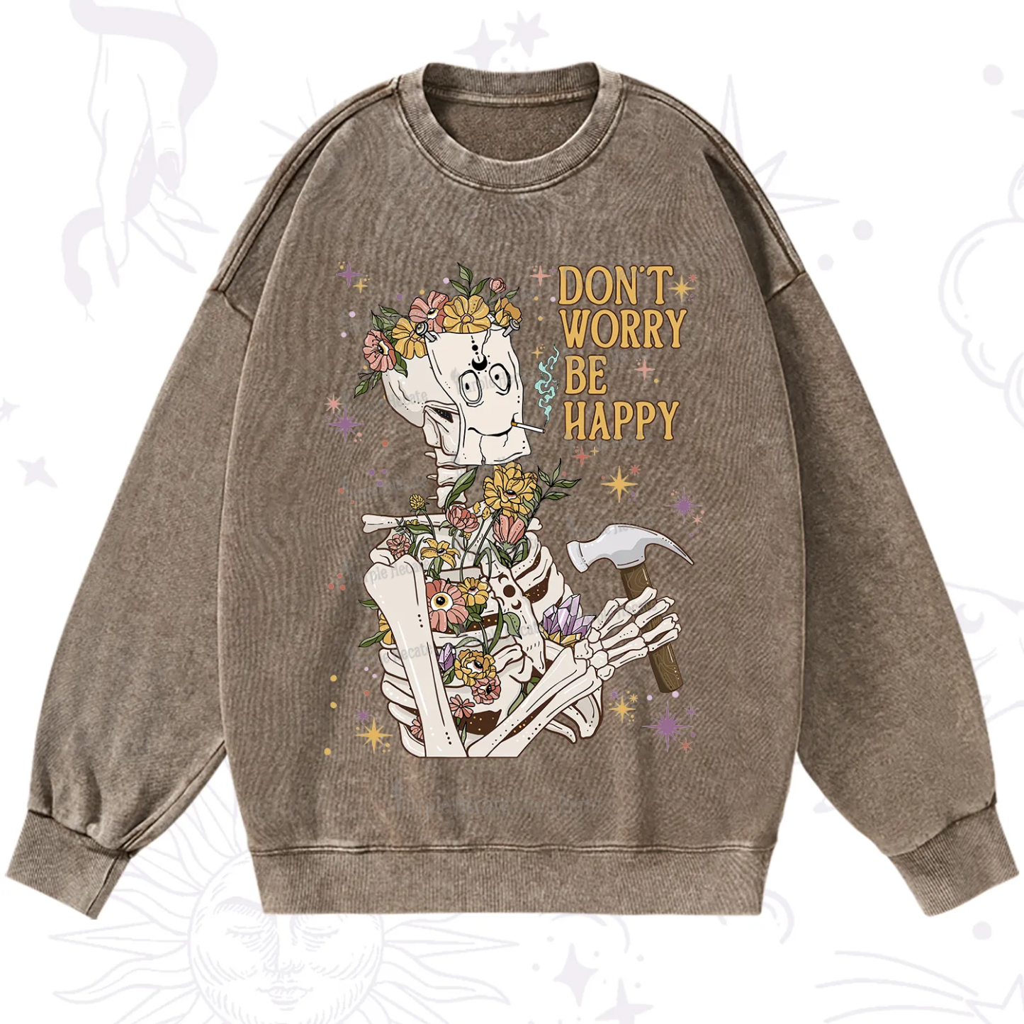 Purplehecate Don't Worry Be Happy Washed Sweatshirt