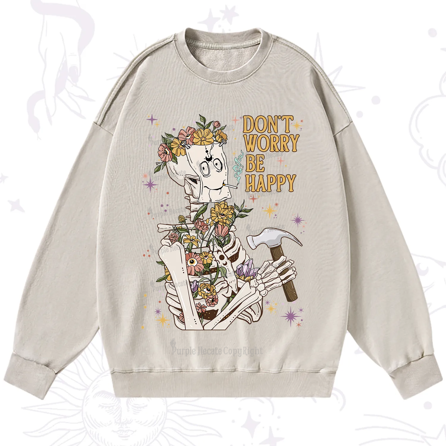 Purplehecate Don't Worry Be Happy Washed Sweatshirt