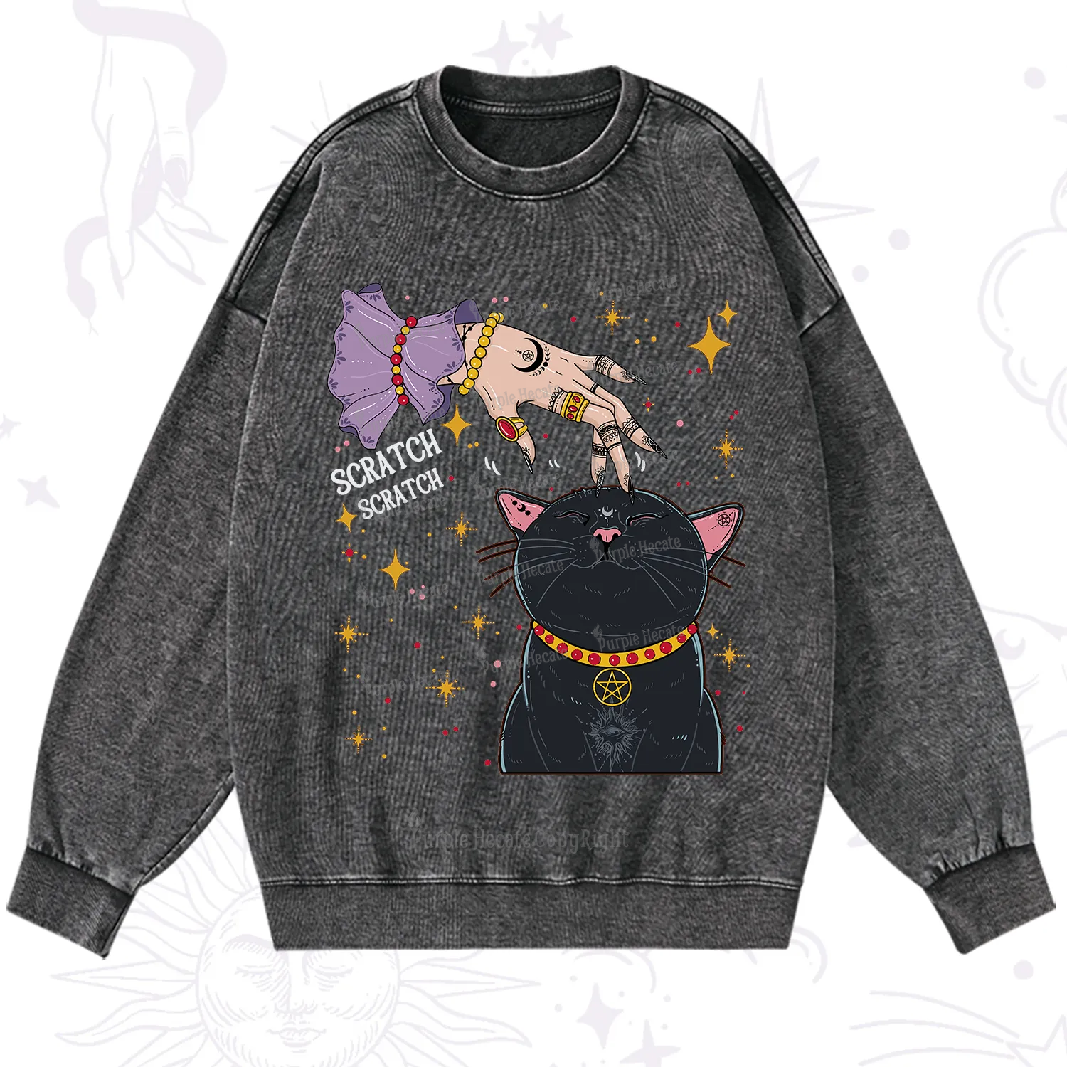 Purplehecate Witch's Cat Scratch Washed Sweatshirt