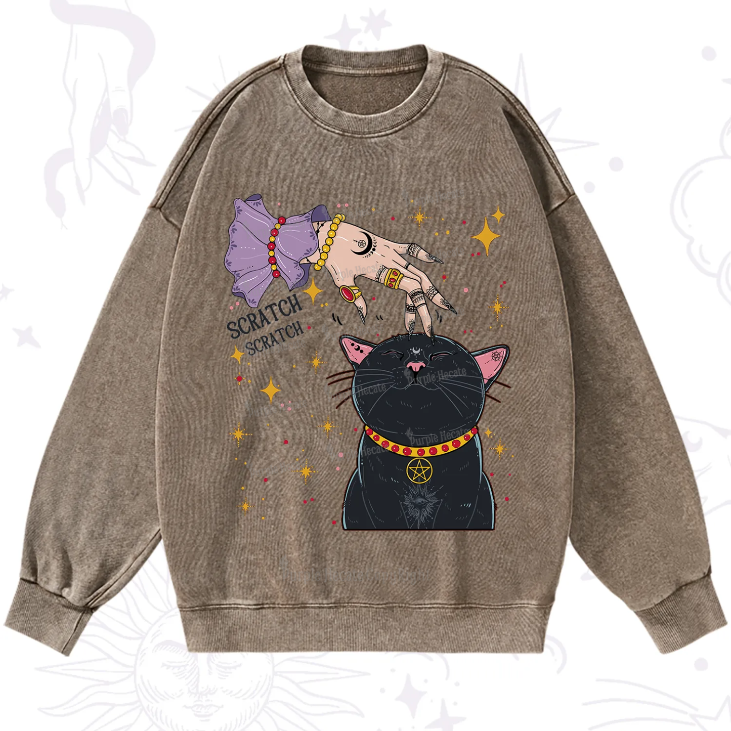 Purplehecate Witch's Cat Scratch Washed Sweatshirt