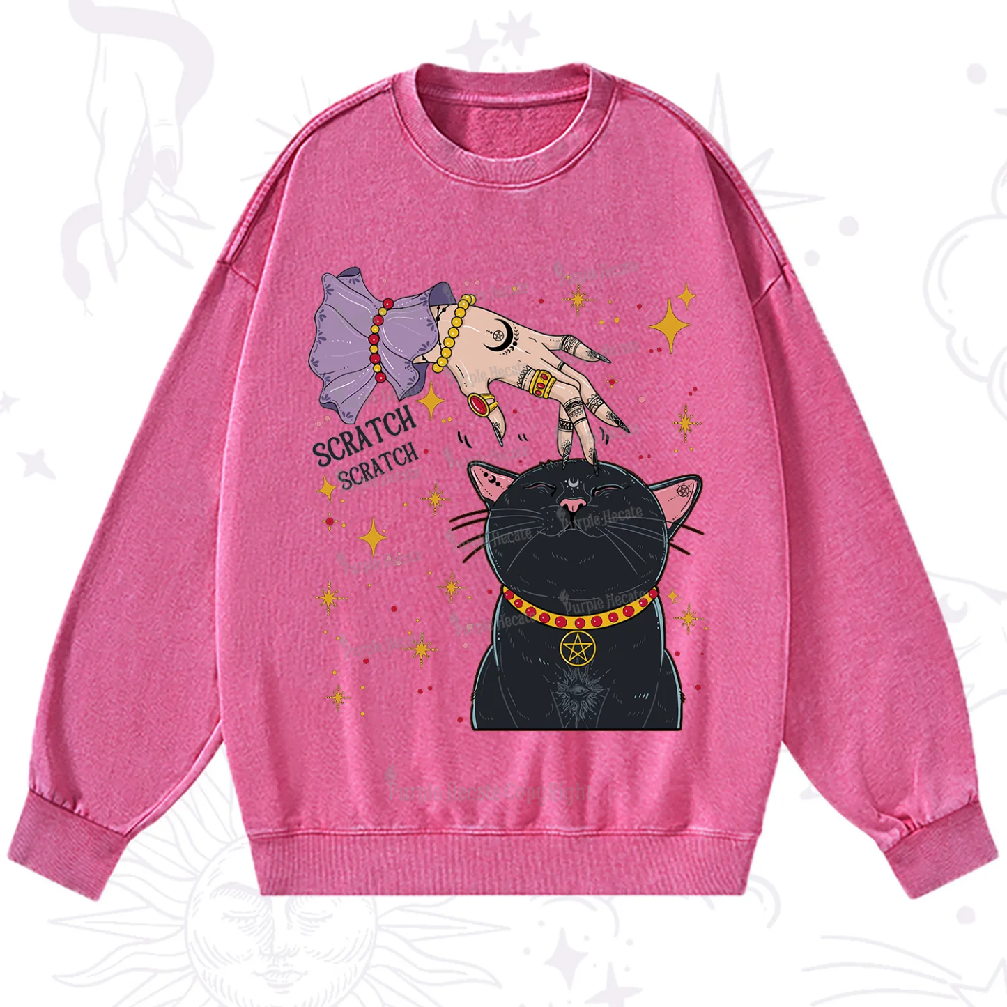 Purplehecate Witch's Cat Scratch Washed Sweatshirt