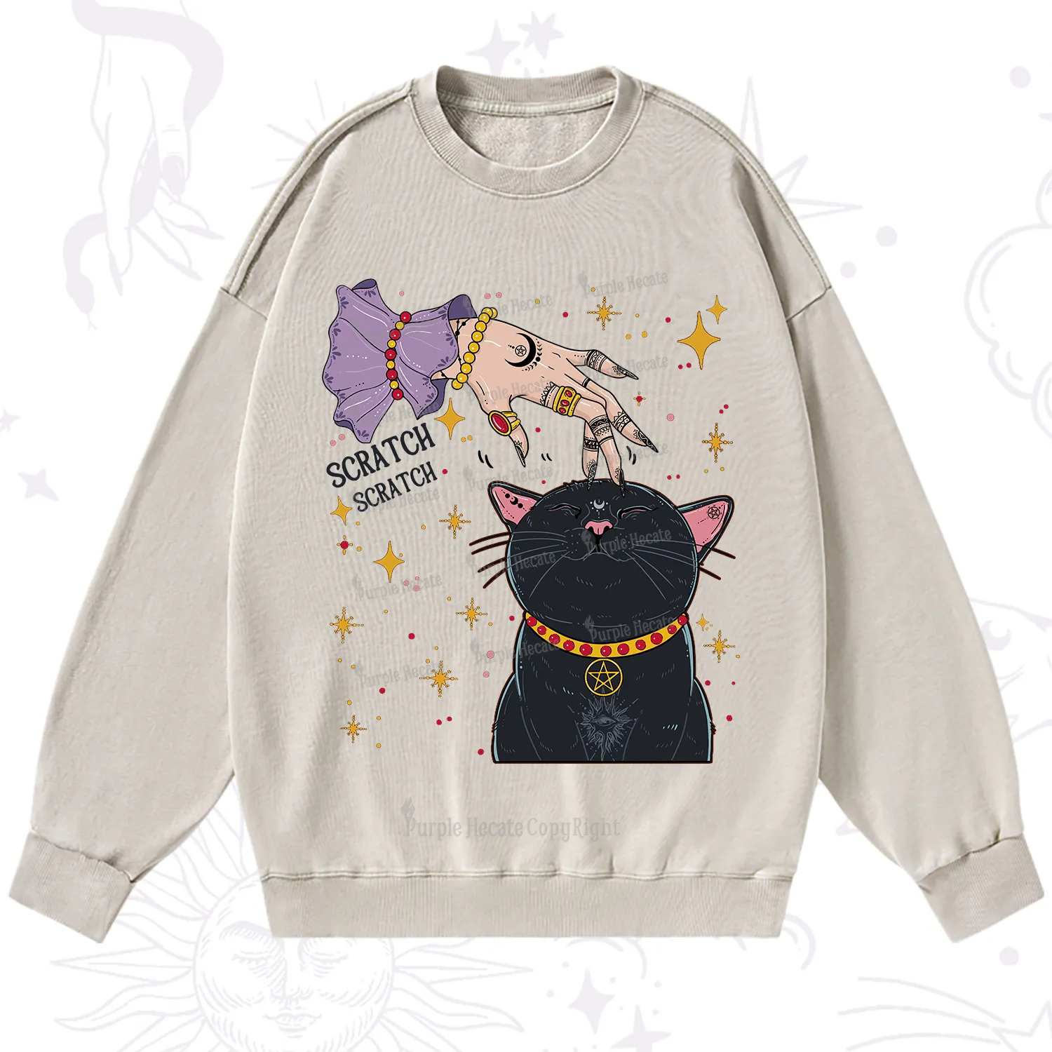 Purplehecate Witch's Cat Scratch Washed Sweatshirt