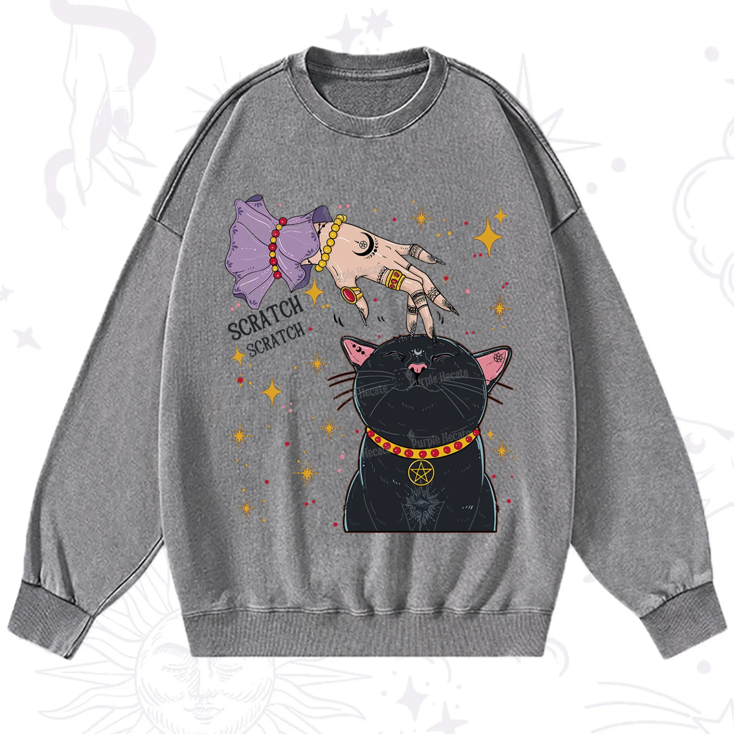 Purplehecate Witch's Cat Scratch Washed Sweatshirt