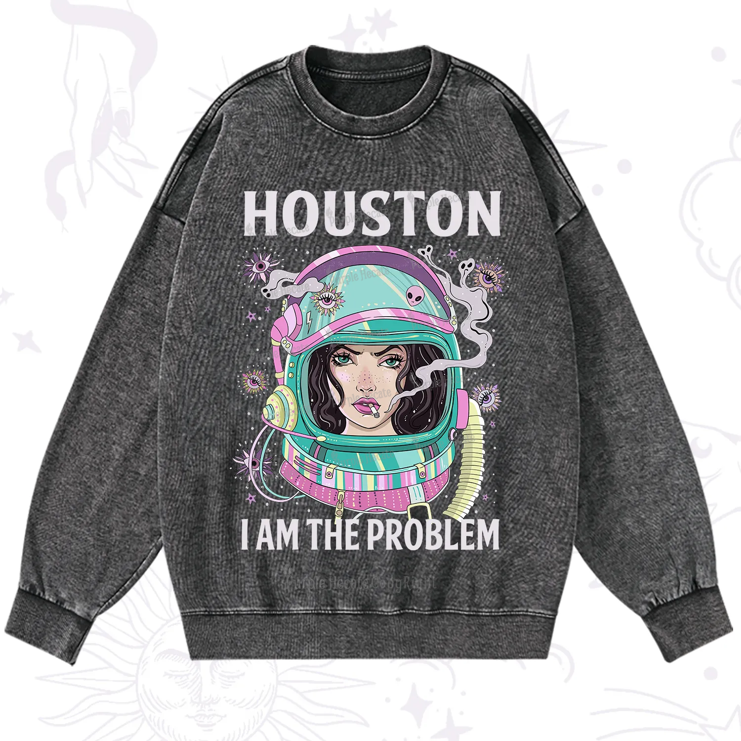 Purplehecate Houston I am the problem Washed Sweatshirt
