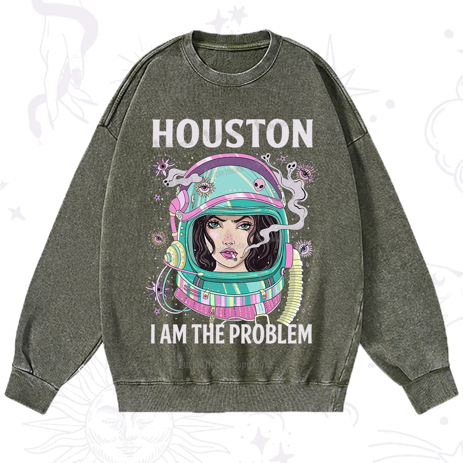 Purplehecate Houston I am the problem Washed Sweatshirt