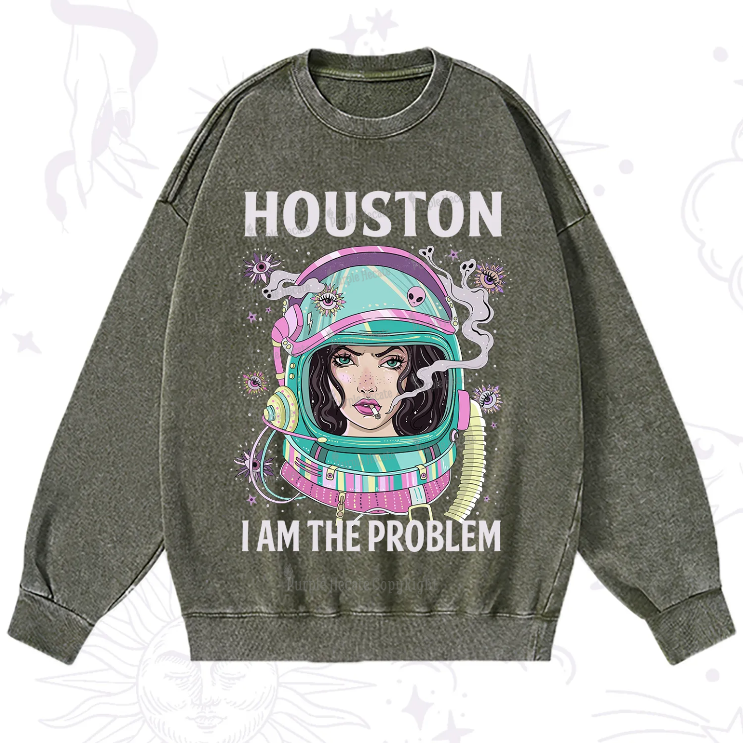 Purplehecate Houston I am the problem Washed Sweatshirt