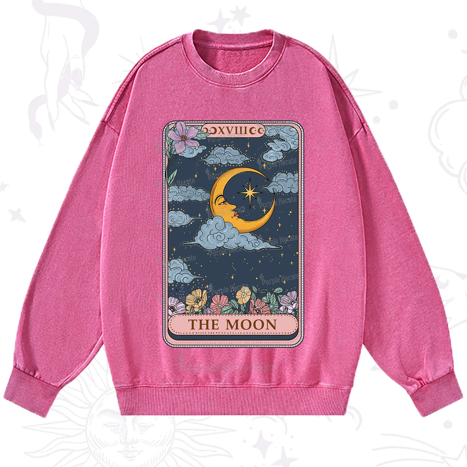 Purplehecate The Moon Tarot Card Washed Sweatshirt