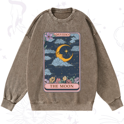 Purplehecate The Moon Tarot Card Washed Sweatshirt