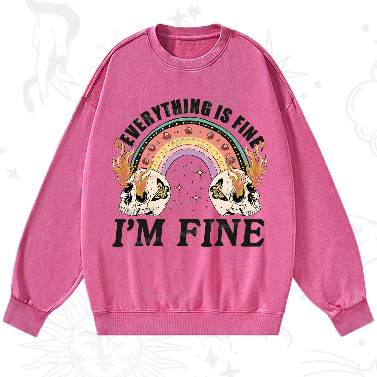 Purplehecate Everything Is Fine Washed Sweatshirt