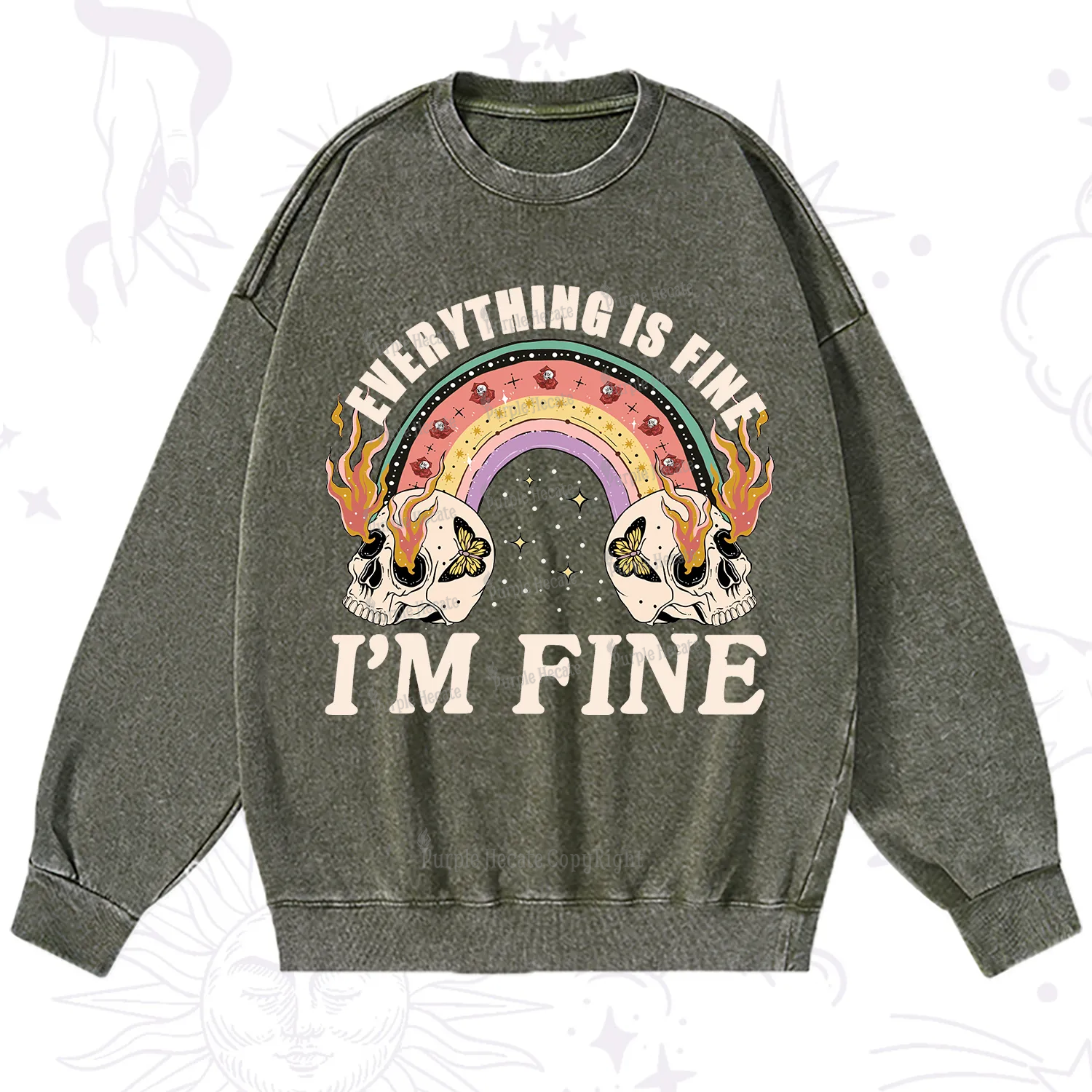 Purplehecate Everything Is Fine Washed Sweatshirt