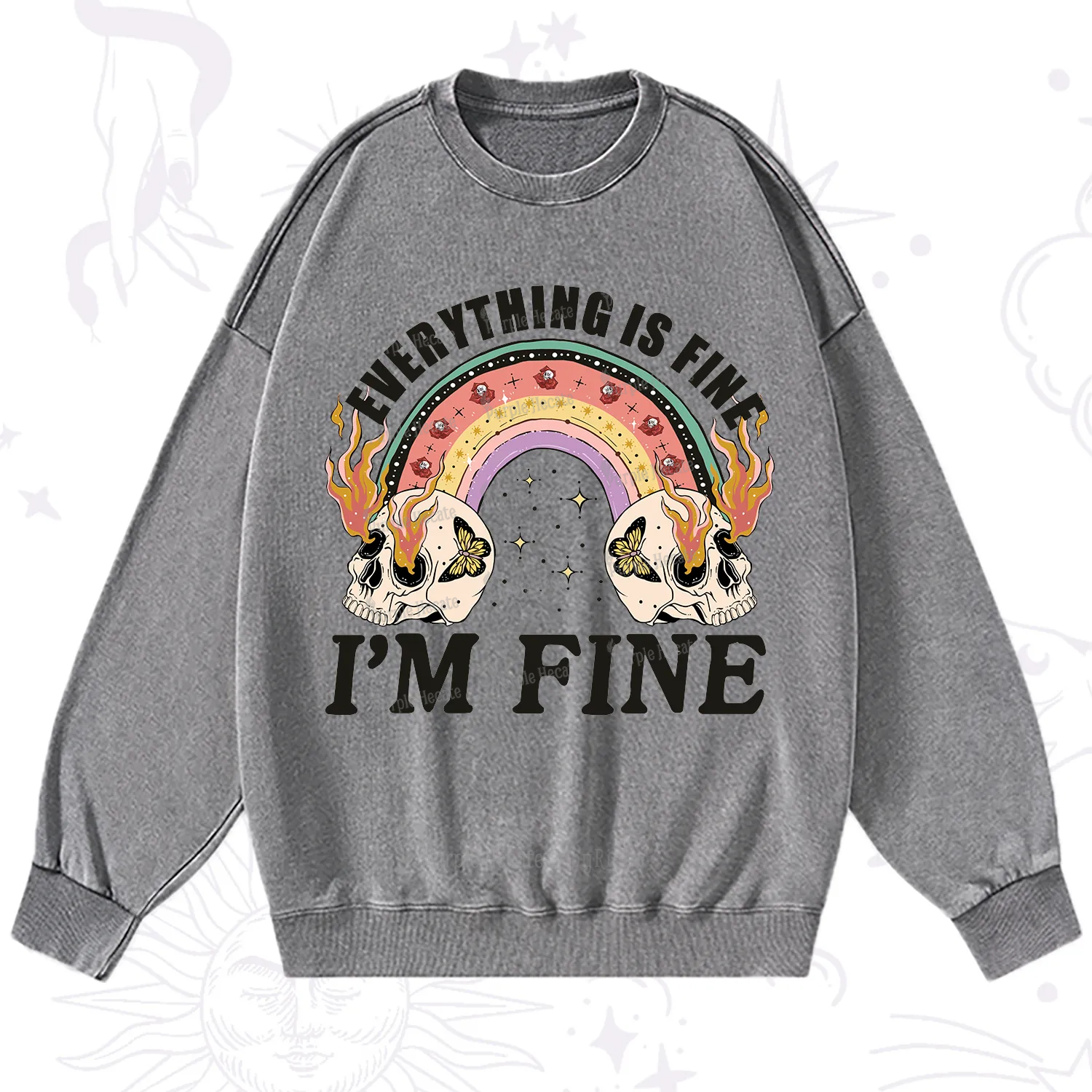 Purplehecate Everything Is Fine Washed Sweatshirt