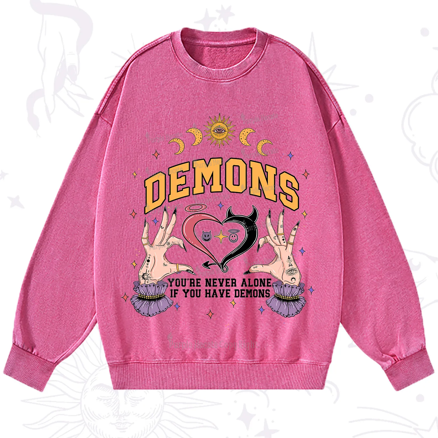 Purplehecate You're Never Alone If You Have Demons Washed Sweatshirt