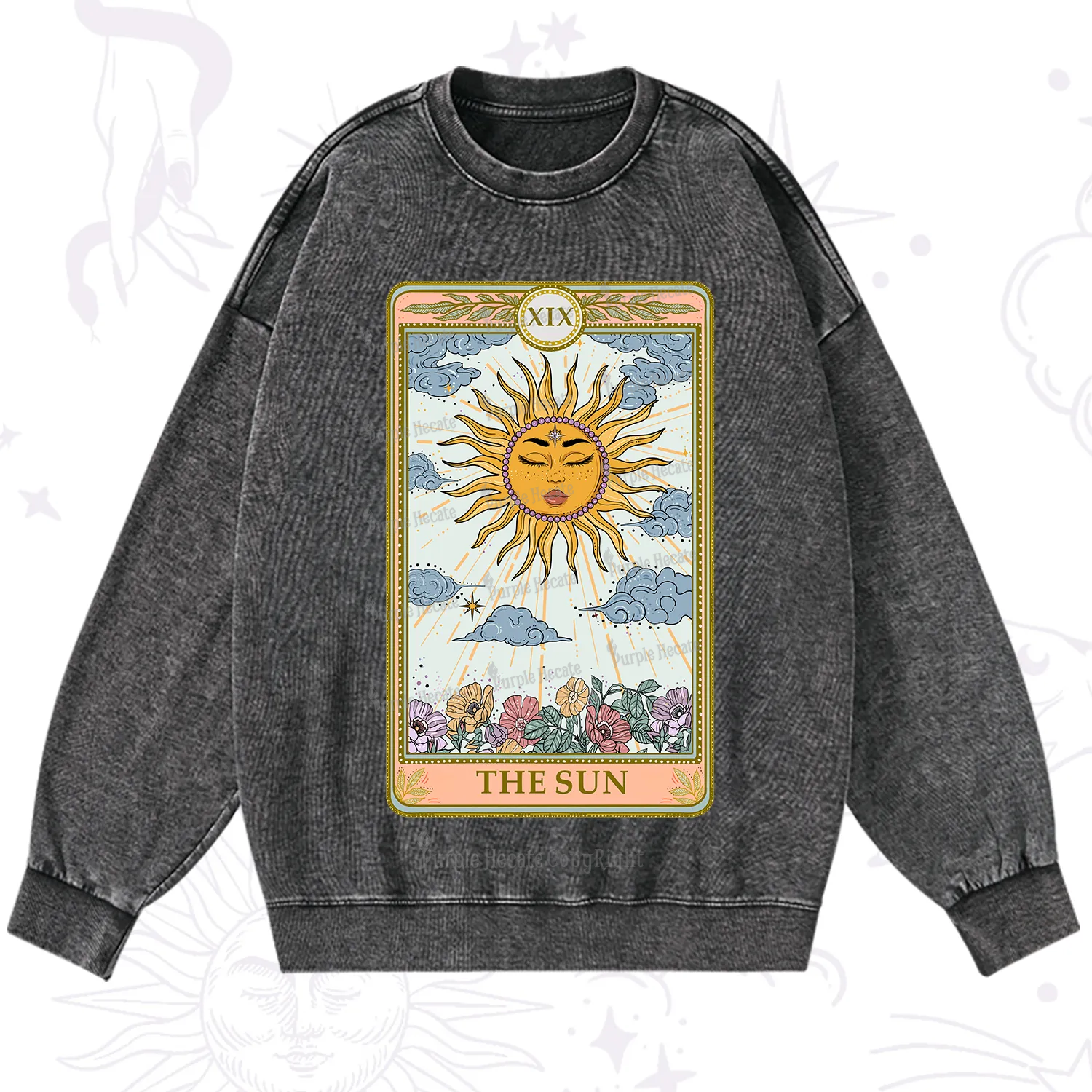 Purplehecate The Sun Tarot Washed Sweatshirt