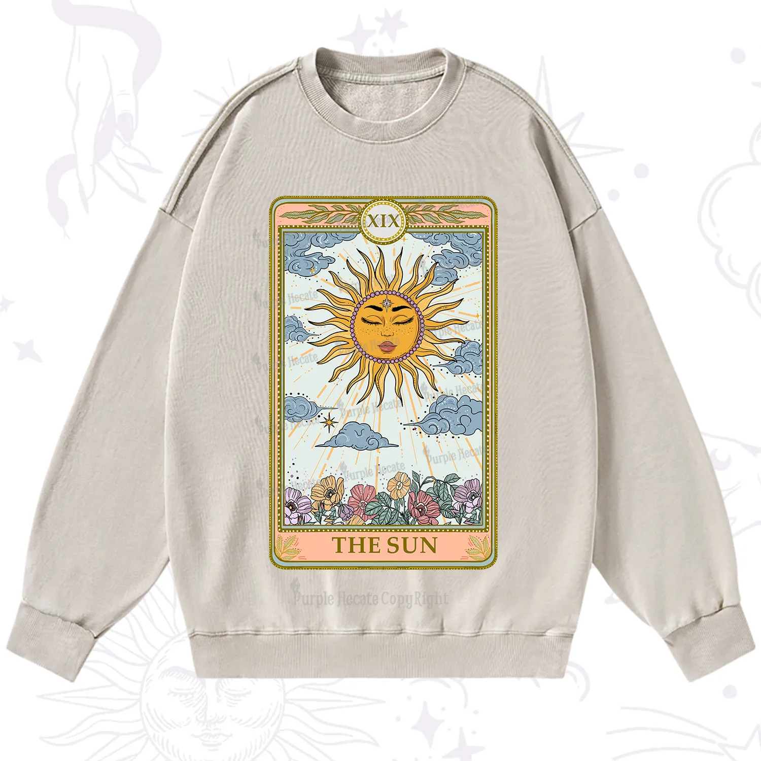 Purplehecate The Sun Tarot Washed Sweatshirt