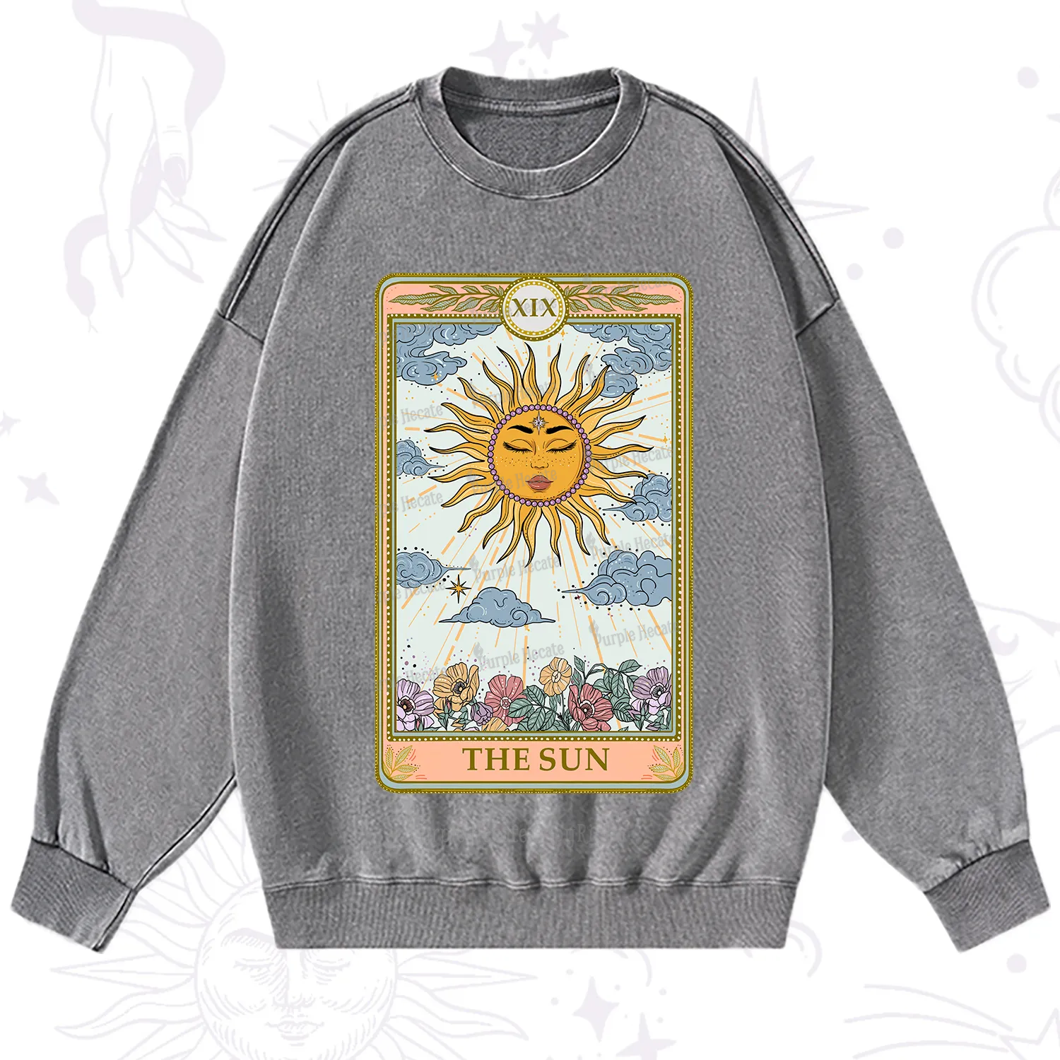 Purplehecate The Sun Tarot Washed Sweatshirt