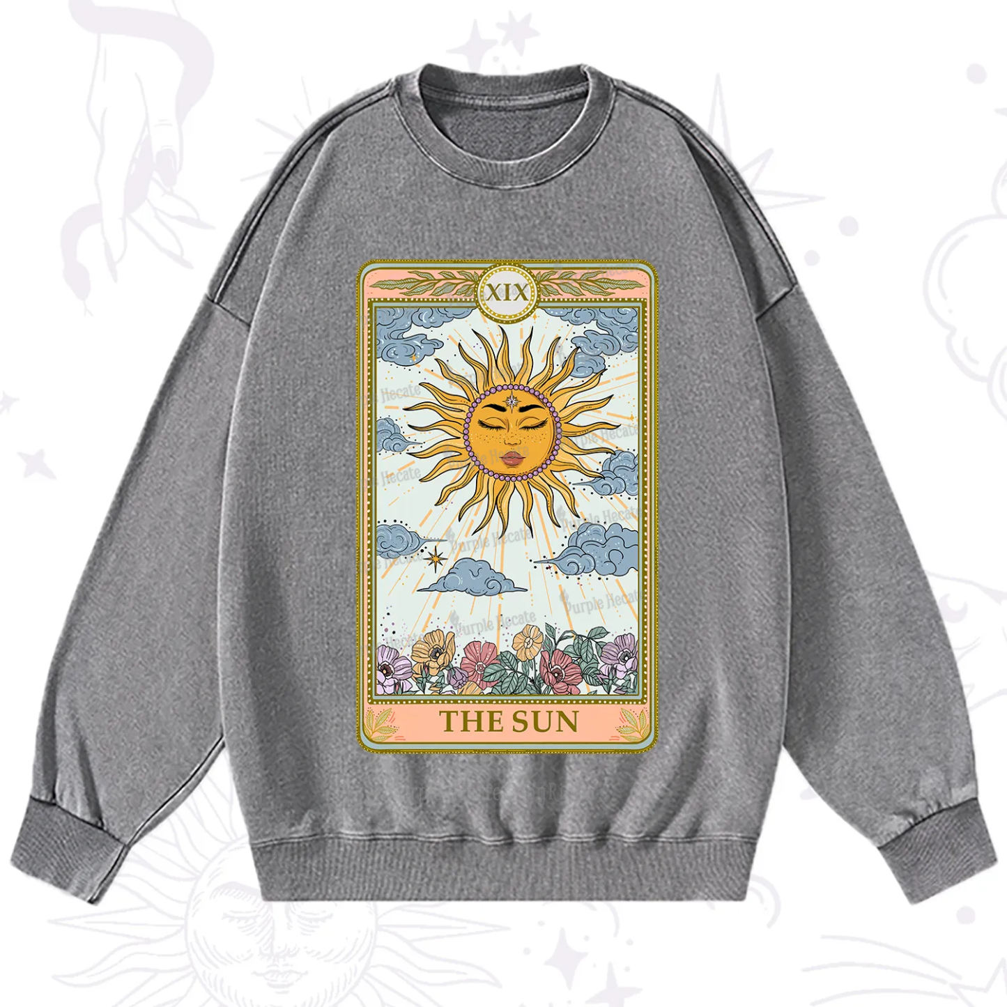 Purplehecate The Sun Tarot Washed Sweatshirt