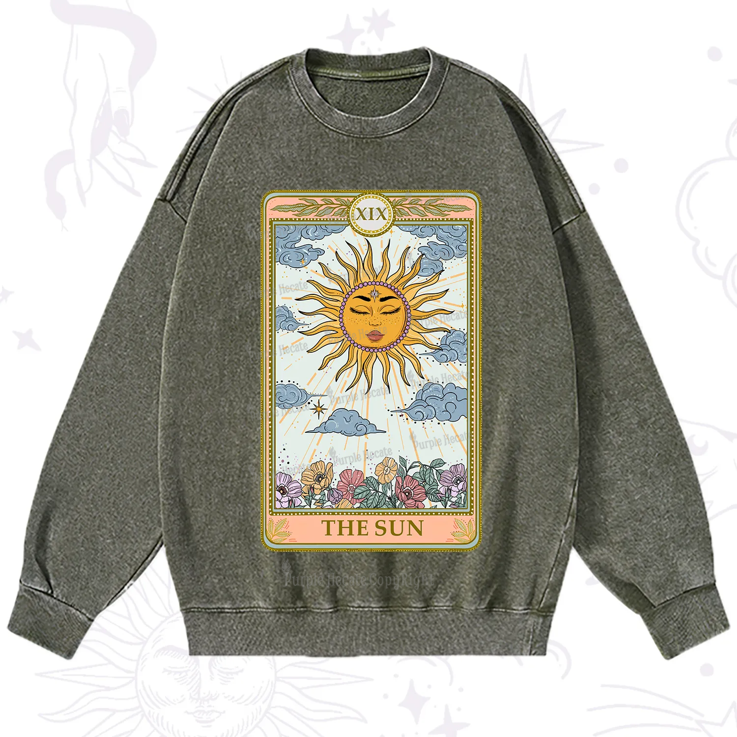 Purplehecate The Sun Tarot Washed Sweatshirt