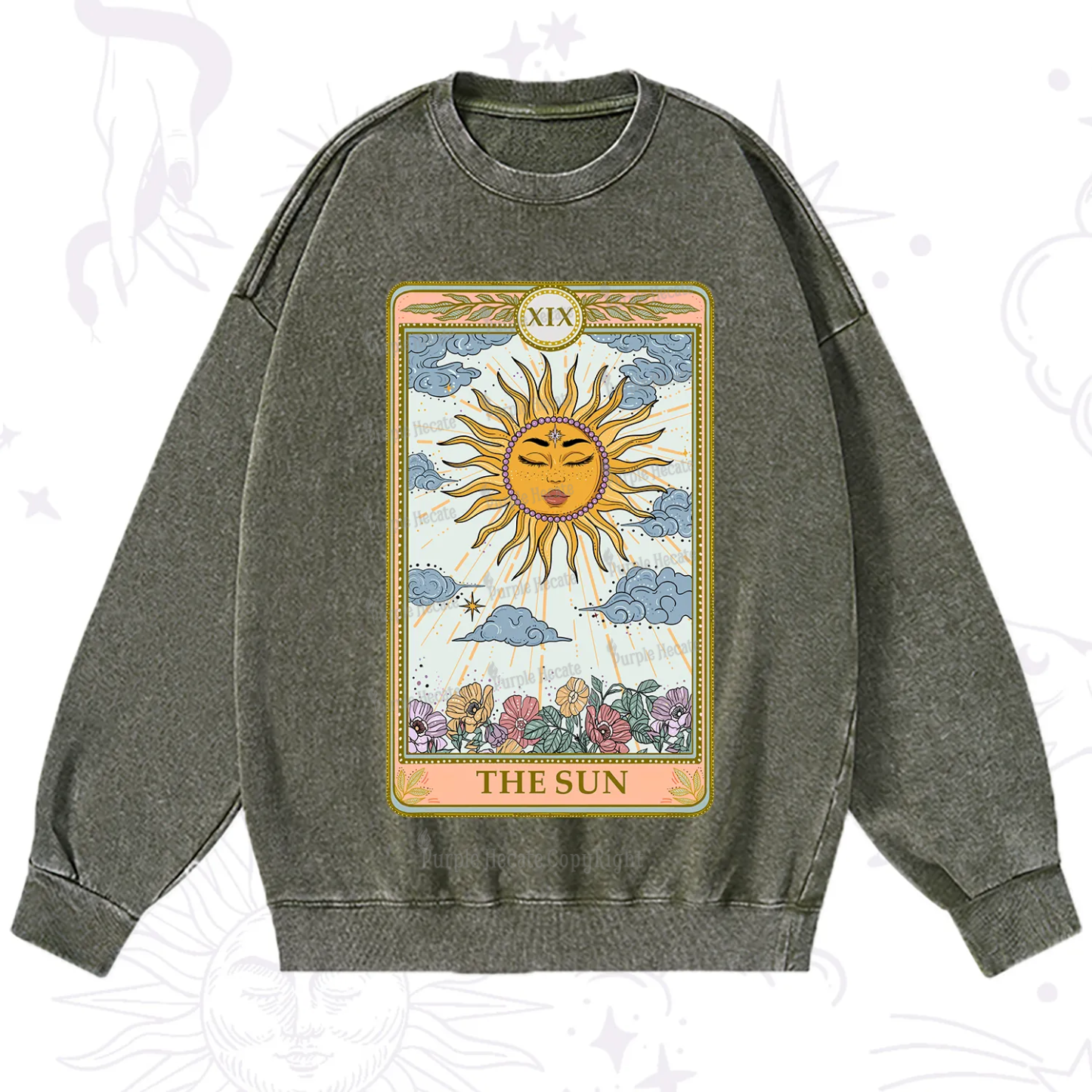 Purplehecate The Sun Tarot Washed Sweatshirt