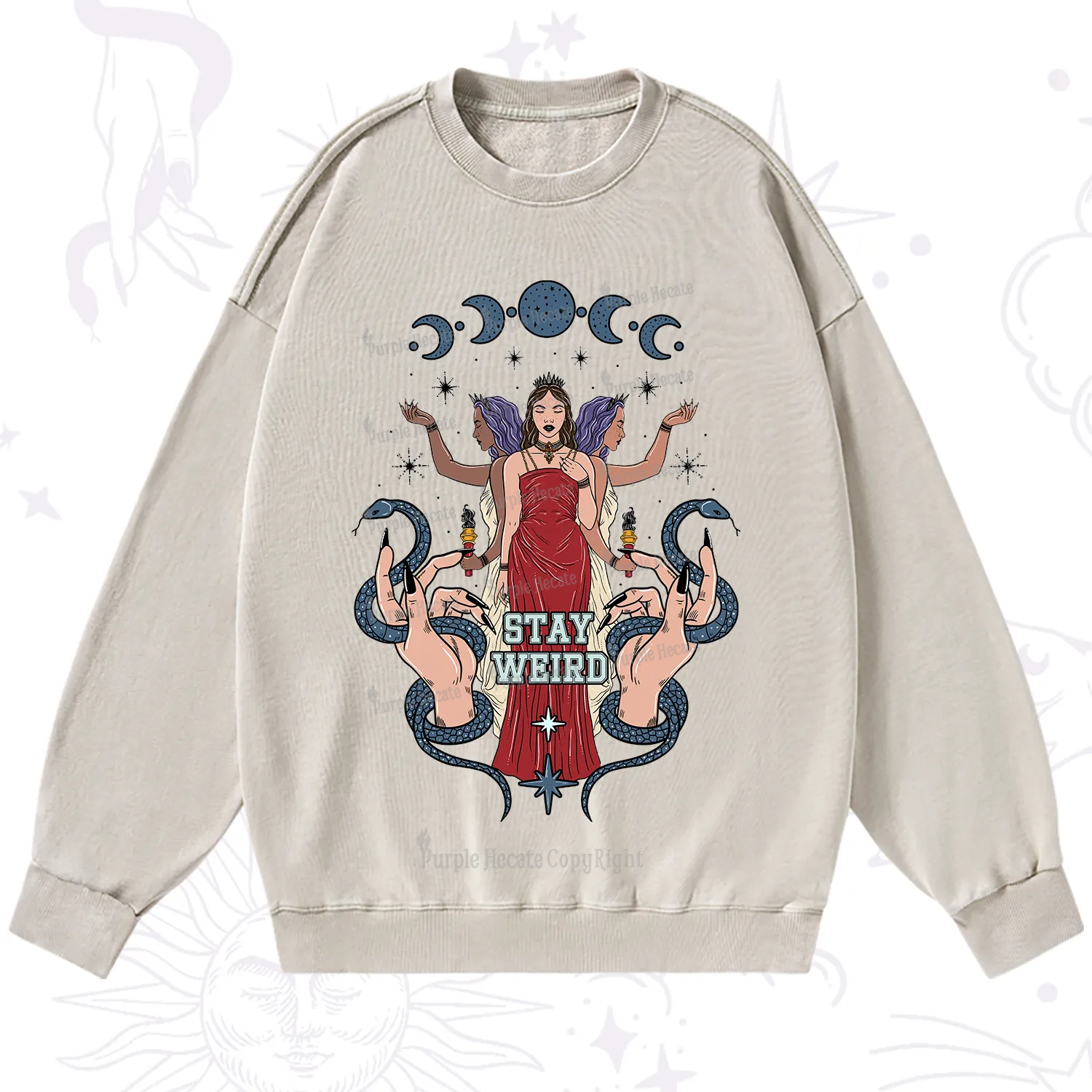Purplehecate Stay Weird Goddess Washed Sweatshirt