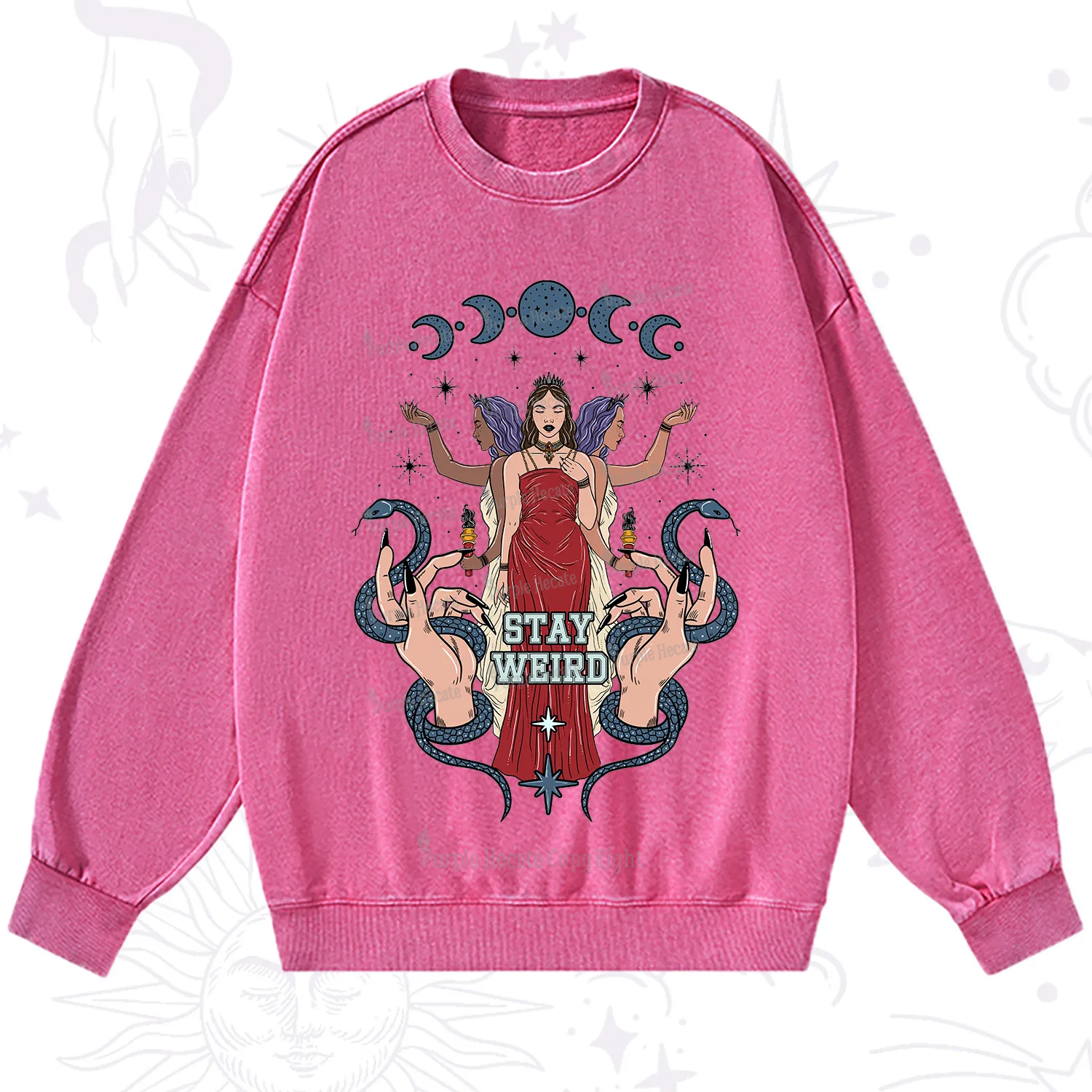 Purplehecate Stay Weird Goddess Washed Sweatshirt