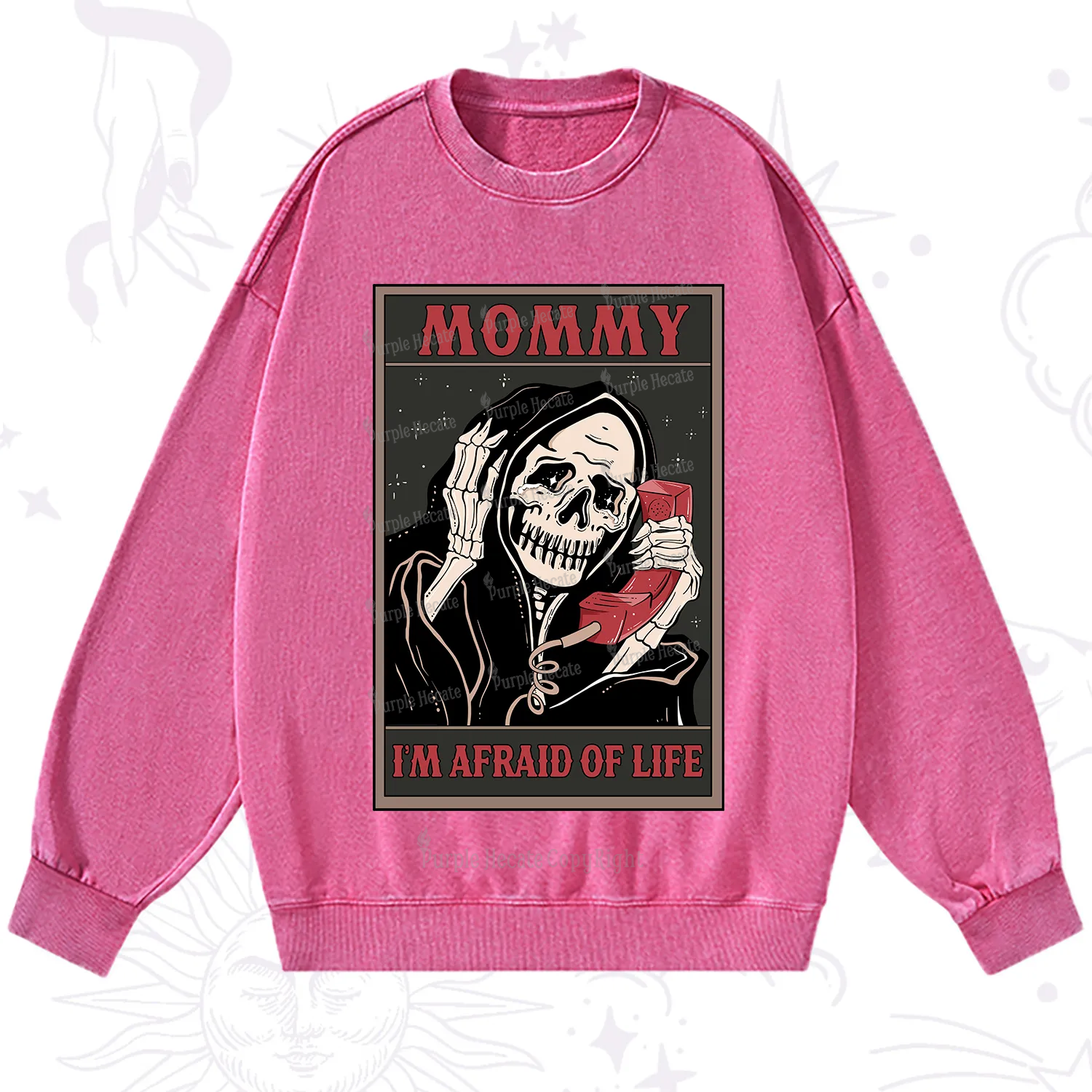 Purplehecate The Mommy I'm Afraid Of Life Oracle Card Washed Sweatshirt