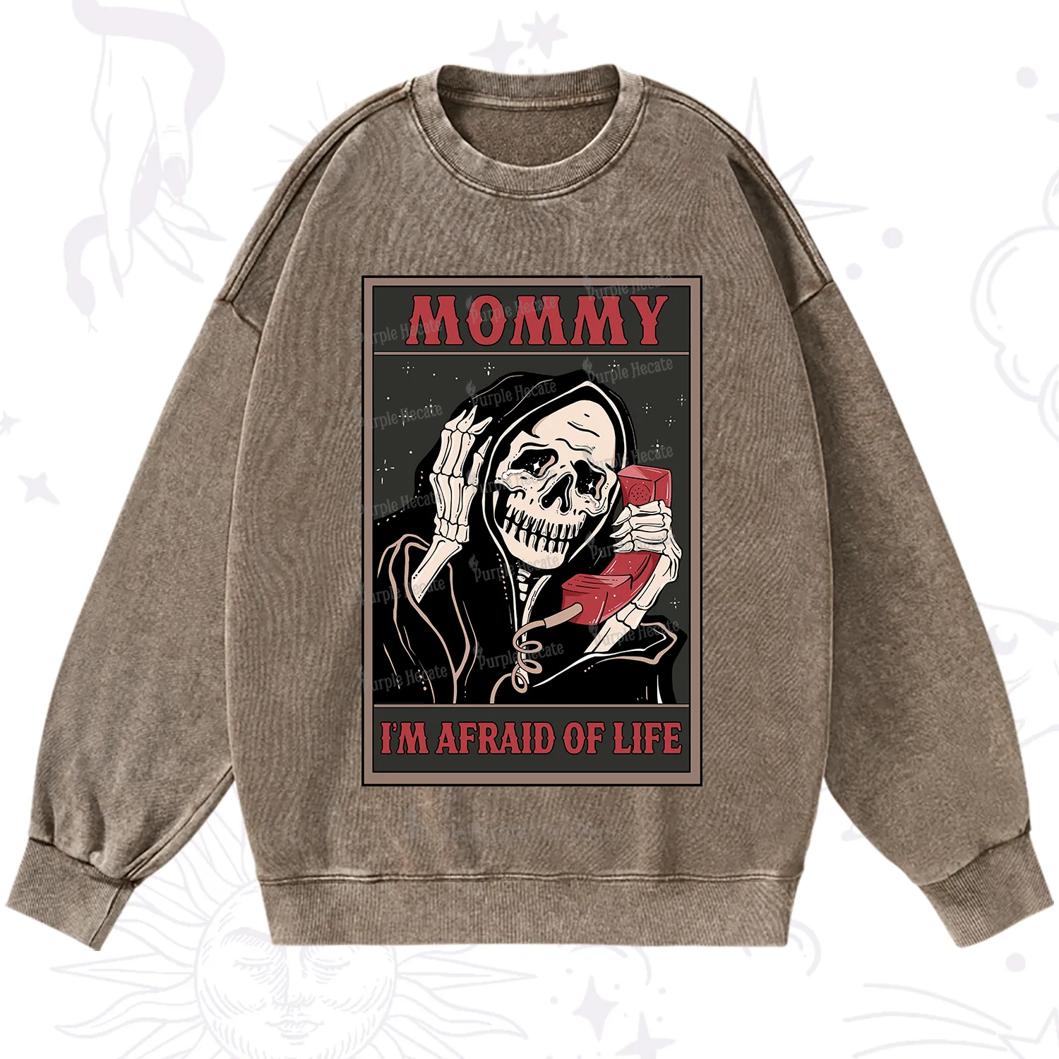 Purplehecate The Mommy I'm Afraid Of Life Oracle Card Washed Sweatshirt