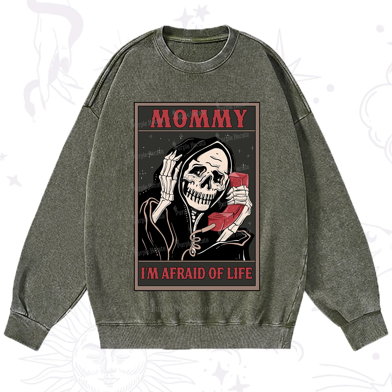 Purplehecate The Mommy I'm Afraid Of Life Oracle Card Washed Sweatshirt