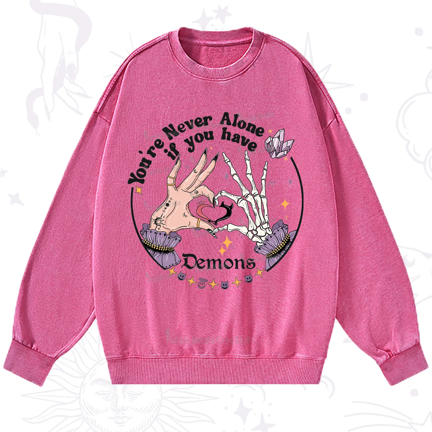 Purplehecate You're Never Alone If You Have Demons Washed Sweatshirt