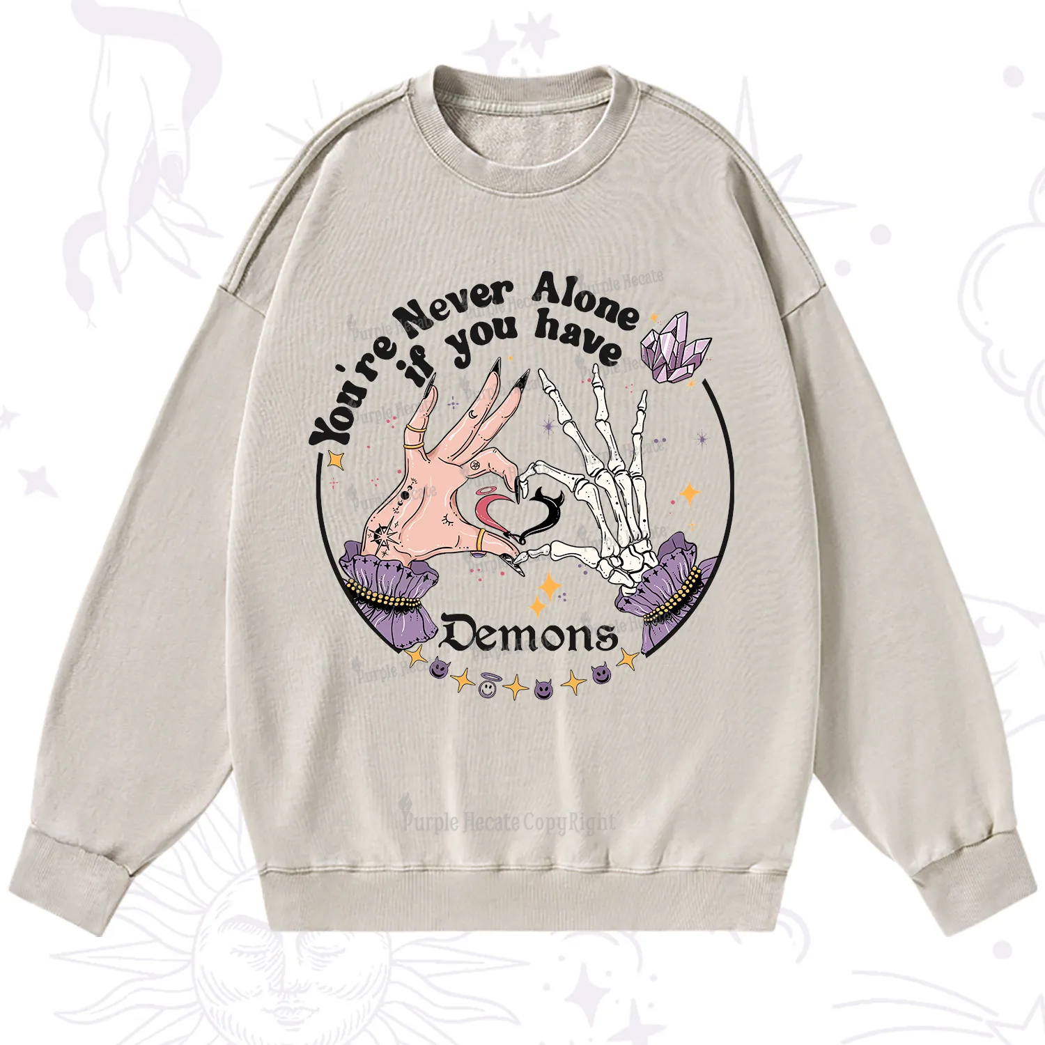 Purplehecate You're Never Alone If You Have Demons Washed Sweatshirt