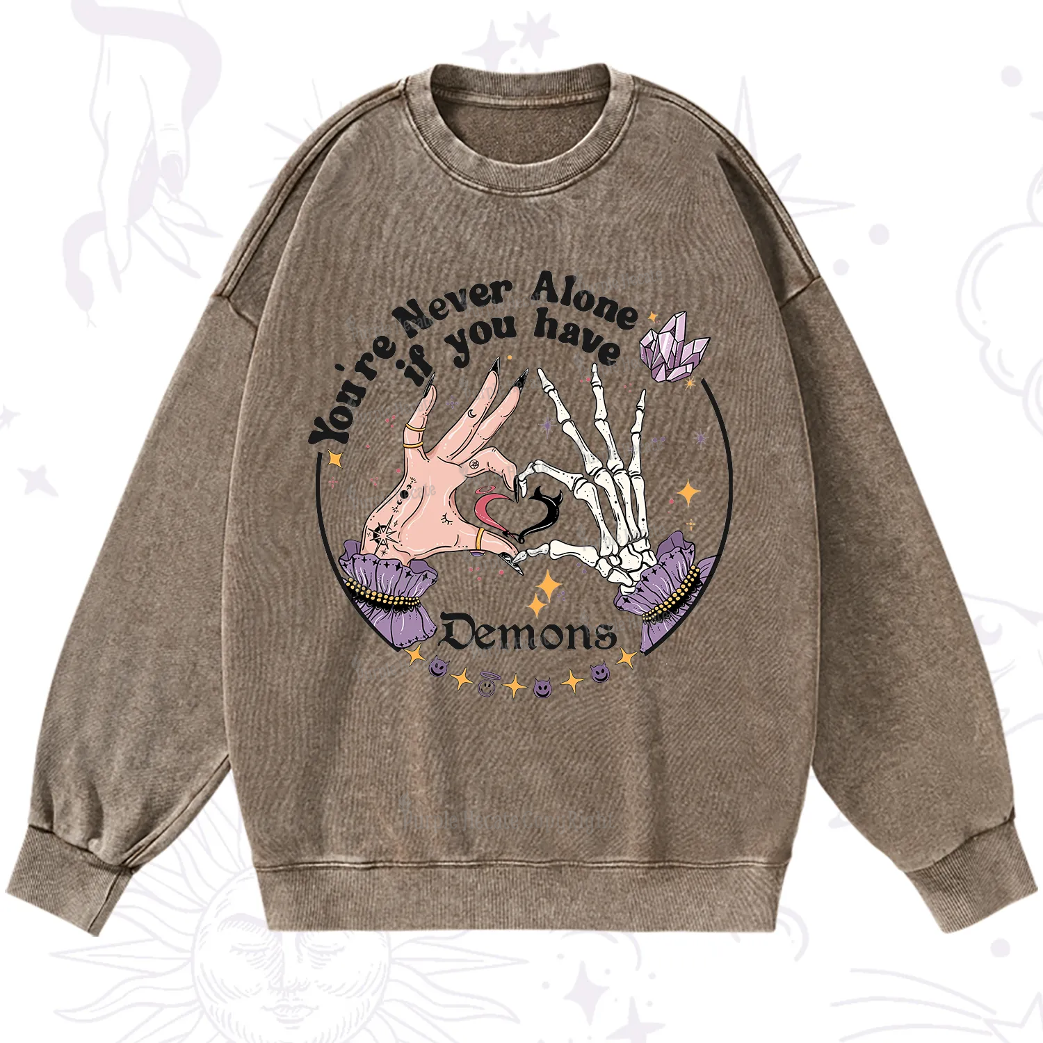 Purplehecate You're Never Alone If You Have Demons Washed Sweatshirt