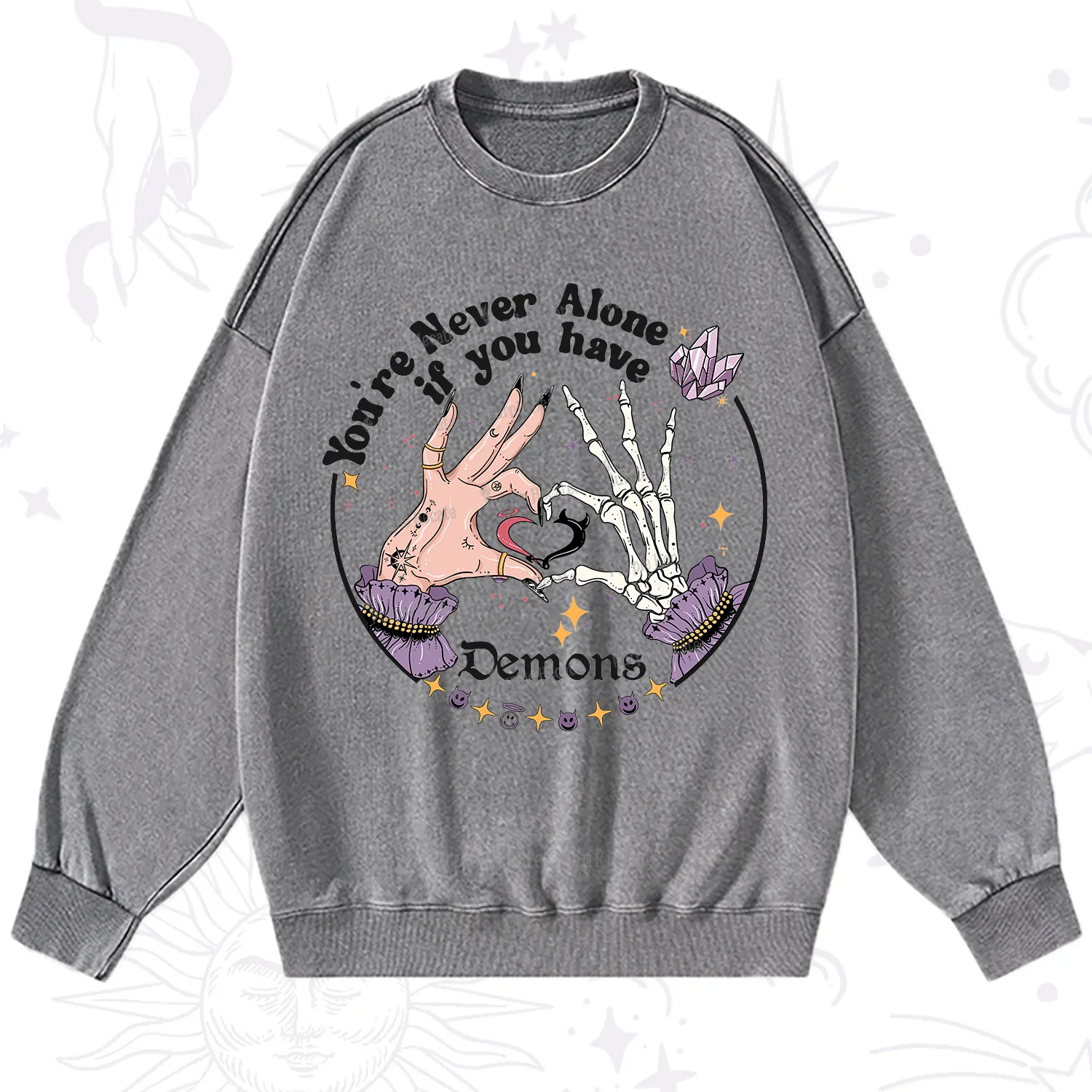 Purplehecate You're Never Alone If You Have Demons Washed Sweatshirt