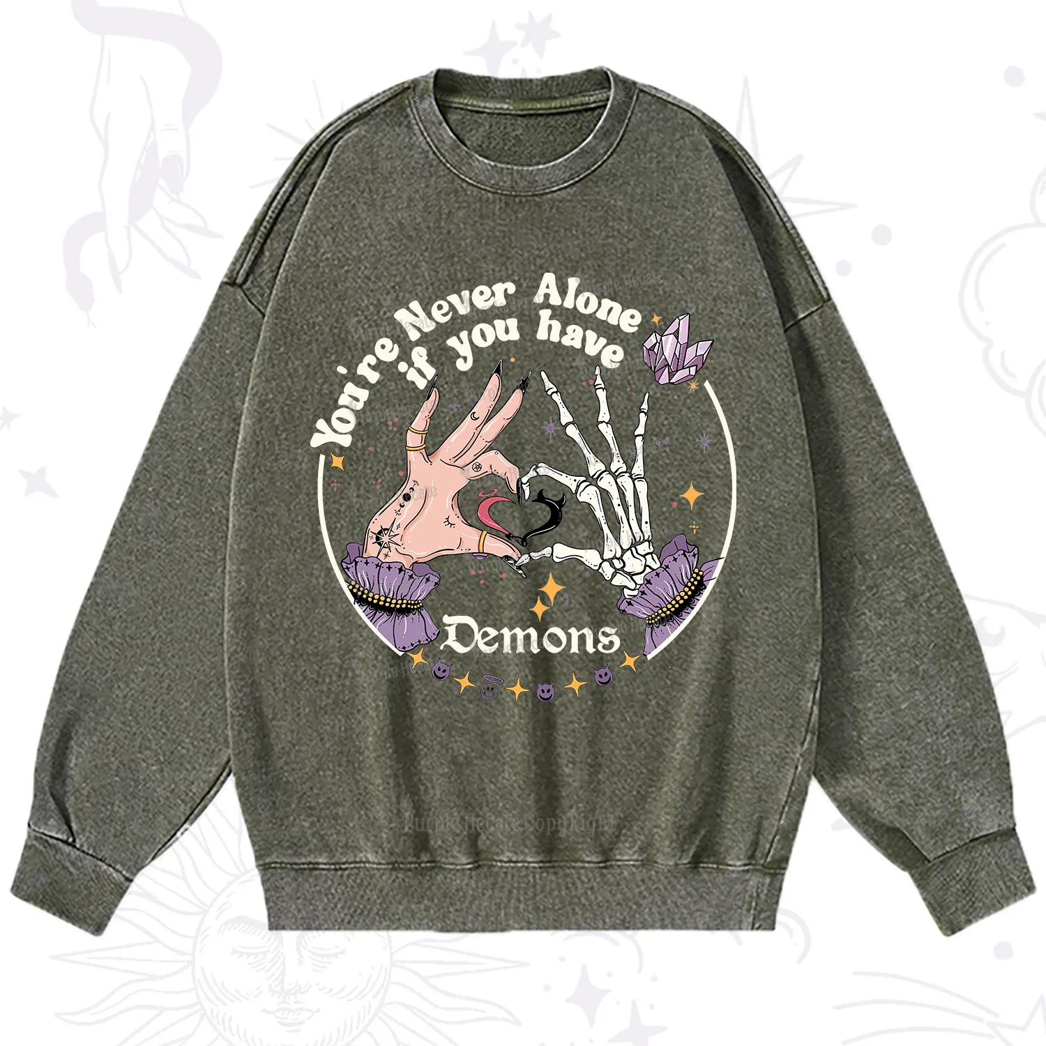 Purplehecate You're Never Alone If You Have Demons Washed Sweatshirt